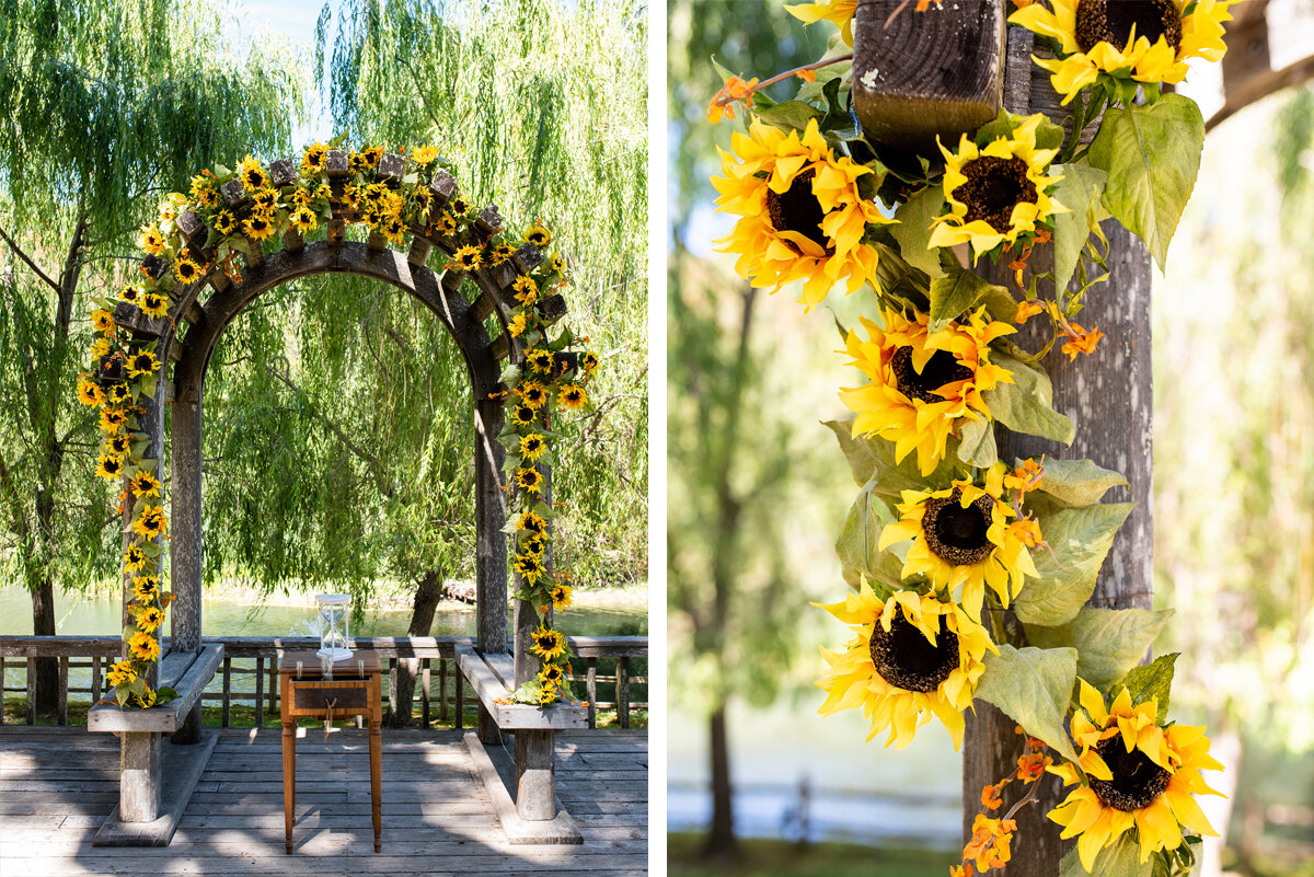 Sunflower covered wedding arch at Radonich Ranch