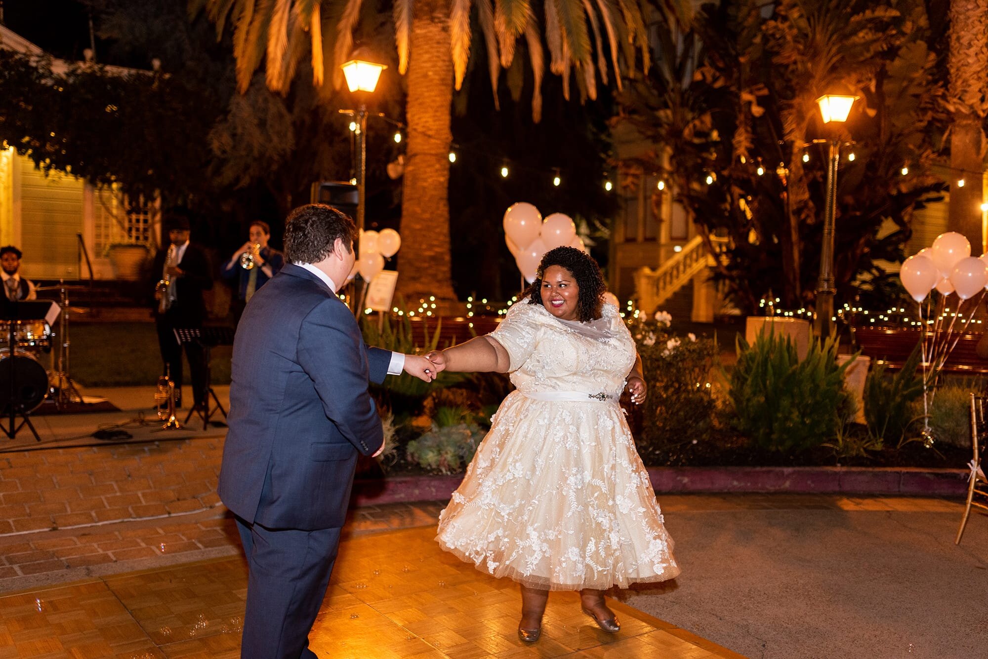 Bride and Groom dancing at Preservation Park wedding