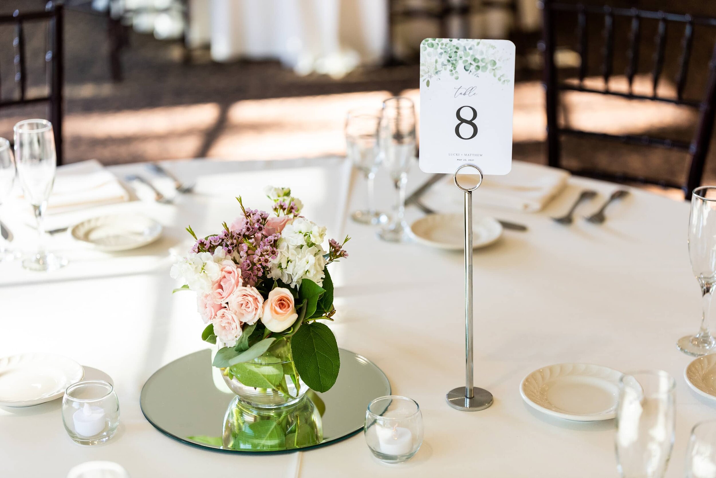 Table arrangement at San Ramon Waters wedding