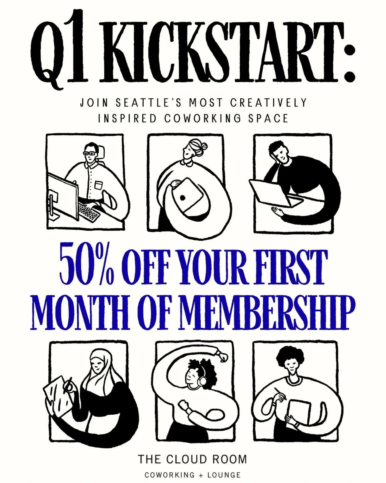 💼 Ready for a better way to work? The Cloud Room Q1 Kickstart promotion is here to help you upgrade your workspace and momentum. 

Now through March, your first month of membership is 50% off! 

➡️ Flexible workspace
➡️ Monitors
➡️ Inspiring Communi