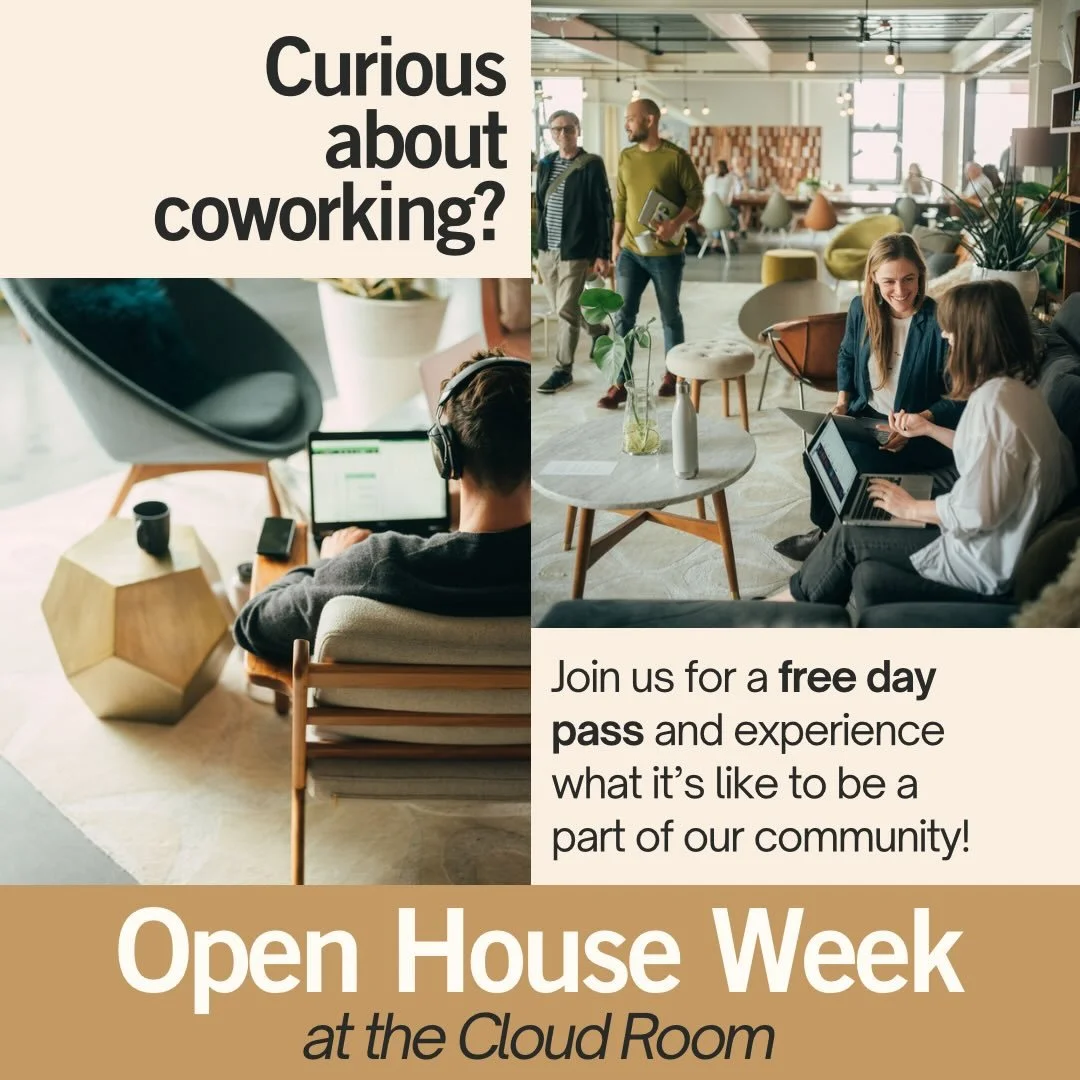 Ready to find your new work lifestyle groove? ☑️ Come try The Cloud Room for free during our Open House Week, April 13-17!

What&rsquo;s included:
☁️ Free trial day - pick any day that week 
☁️ Access to our lounge, phone booths, bar, and patio 
☁️ F