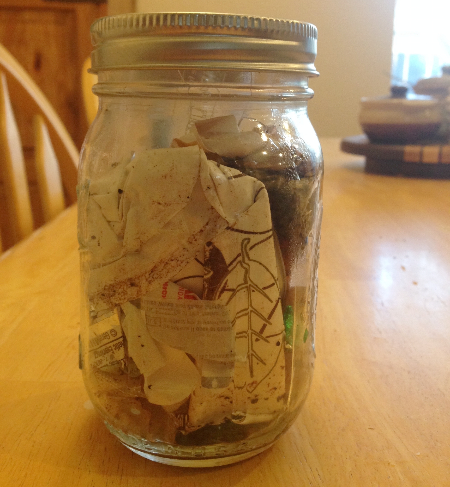 My full mason jar of trash for this week