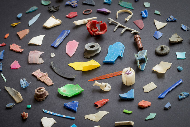 Small plastics collected by a Dutch researcher, Gijsbert Tweehuijsen, while researching plastics in runoff waterways which would inevitable end up in the sea (2013).