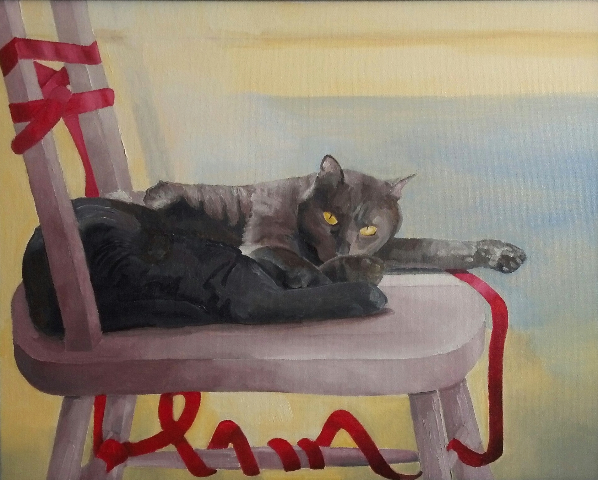  "House Leopard", oil, 20" x 16", 2016   A cat will remind you that he is truly a cat. 