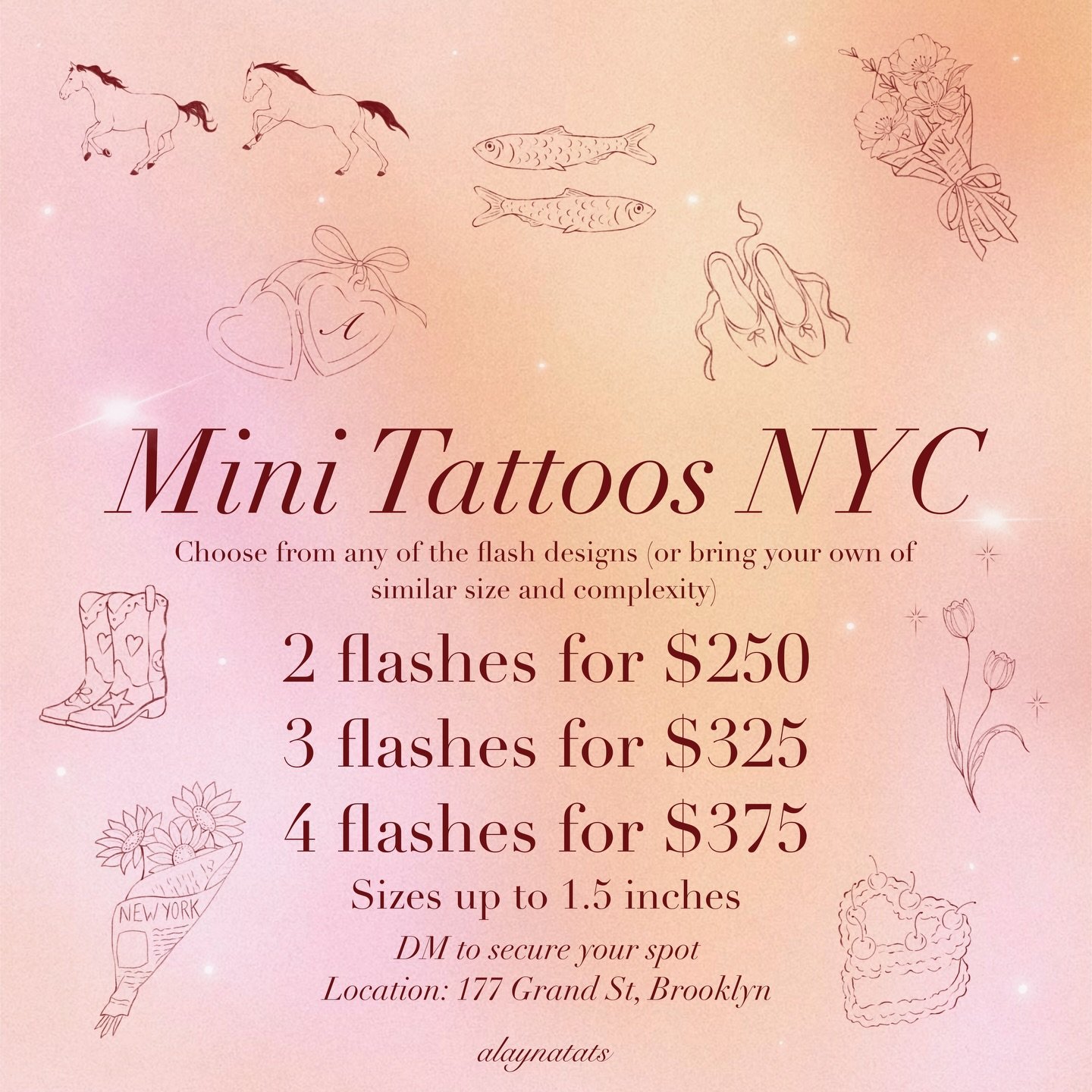 ✨Mini Tattoos in NYC✨ - are back! The minis are back with a new look! Grab your favorite small fineline design, made with lots of love.

You can also bring your own idea of similar size and complexity and I will honor the promotion prices💕

You can 