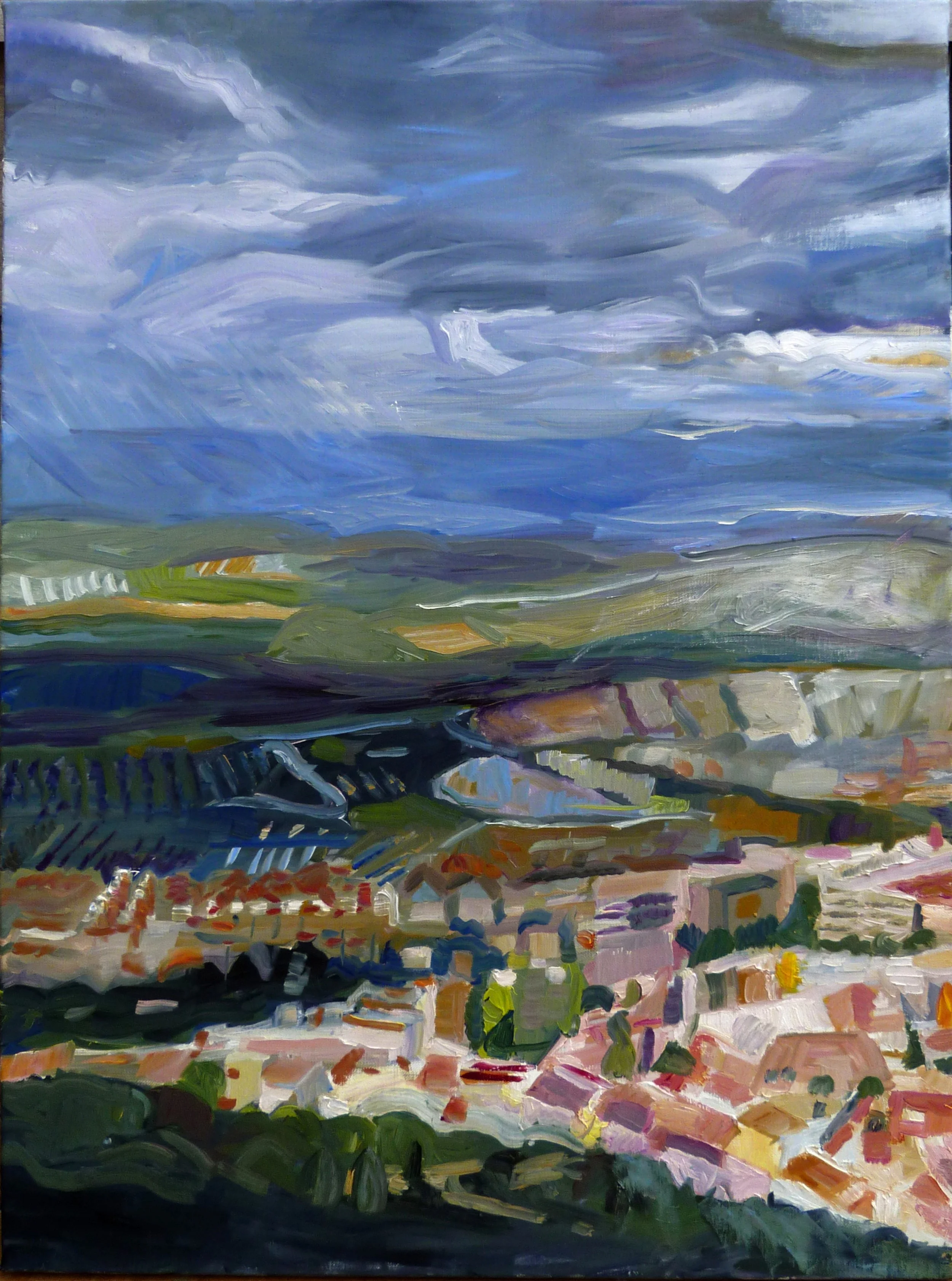 La lumière traverse le paysage avant l'orage
 
100 x 70 cm 