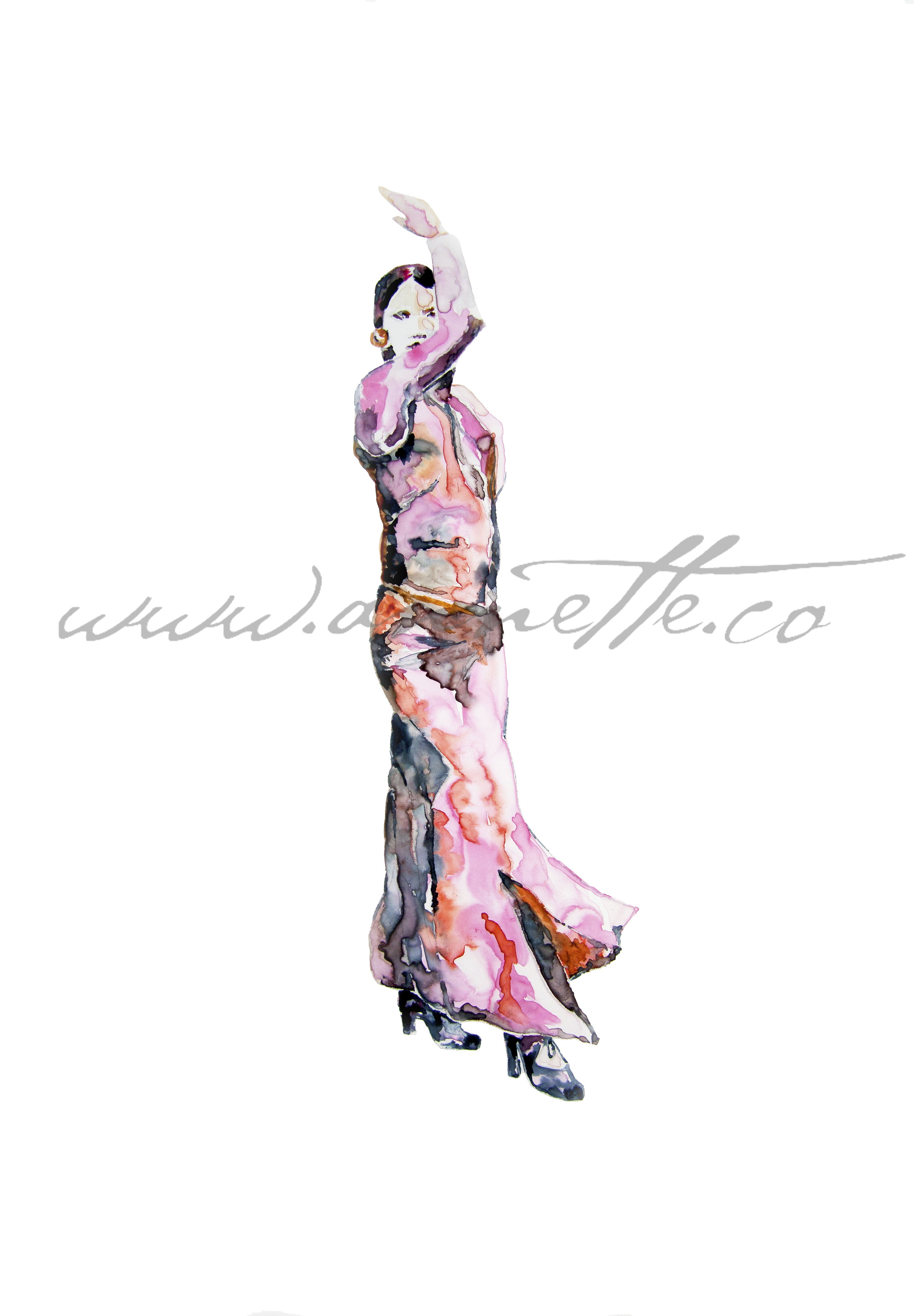 Flamenco Dancer, 11"x14", watercolour on Yupo paper. Watermark on digital file only