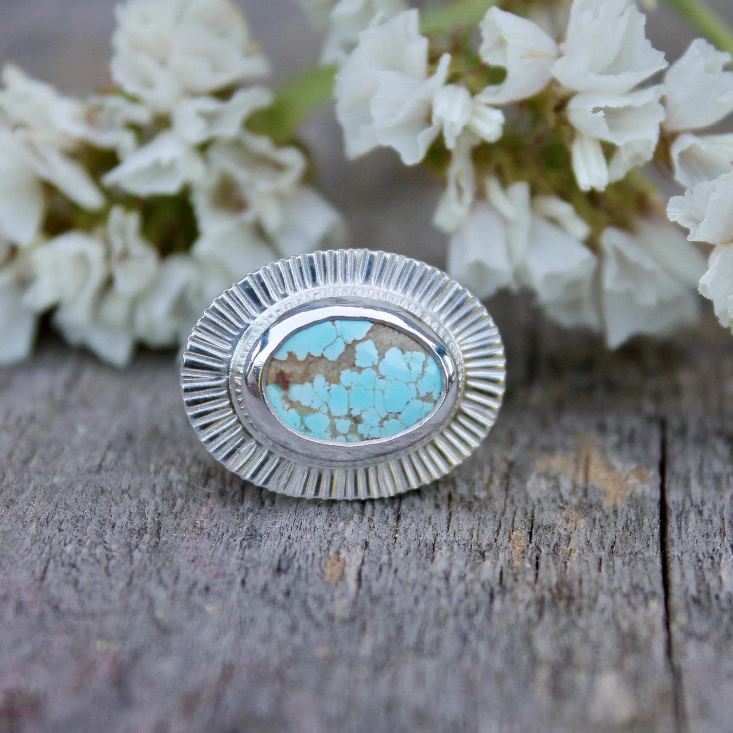 East - West Turquoise Sunburst Ring