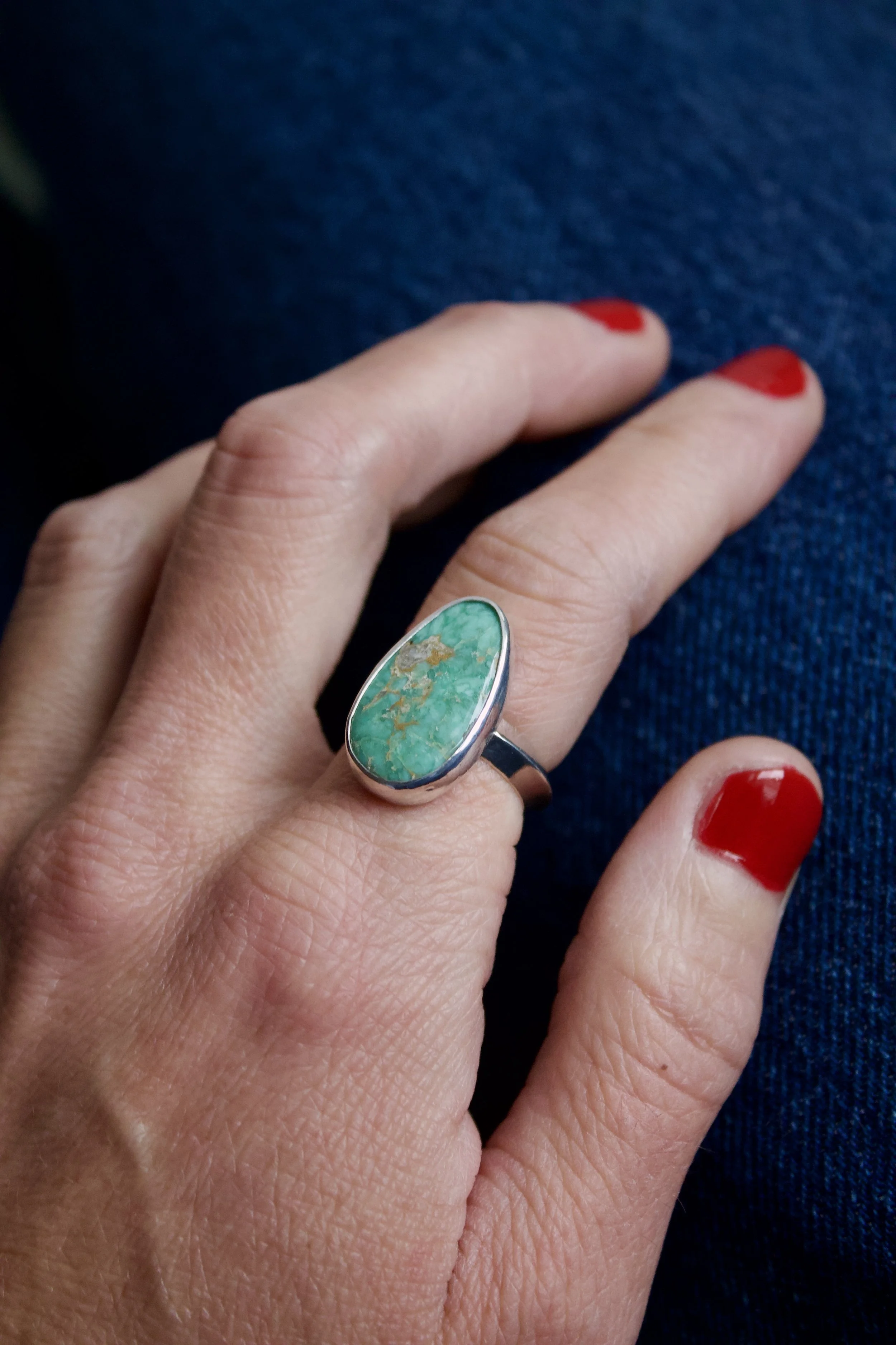 Turquoise Stone Ring with Triangle Band no. 3