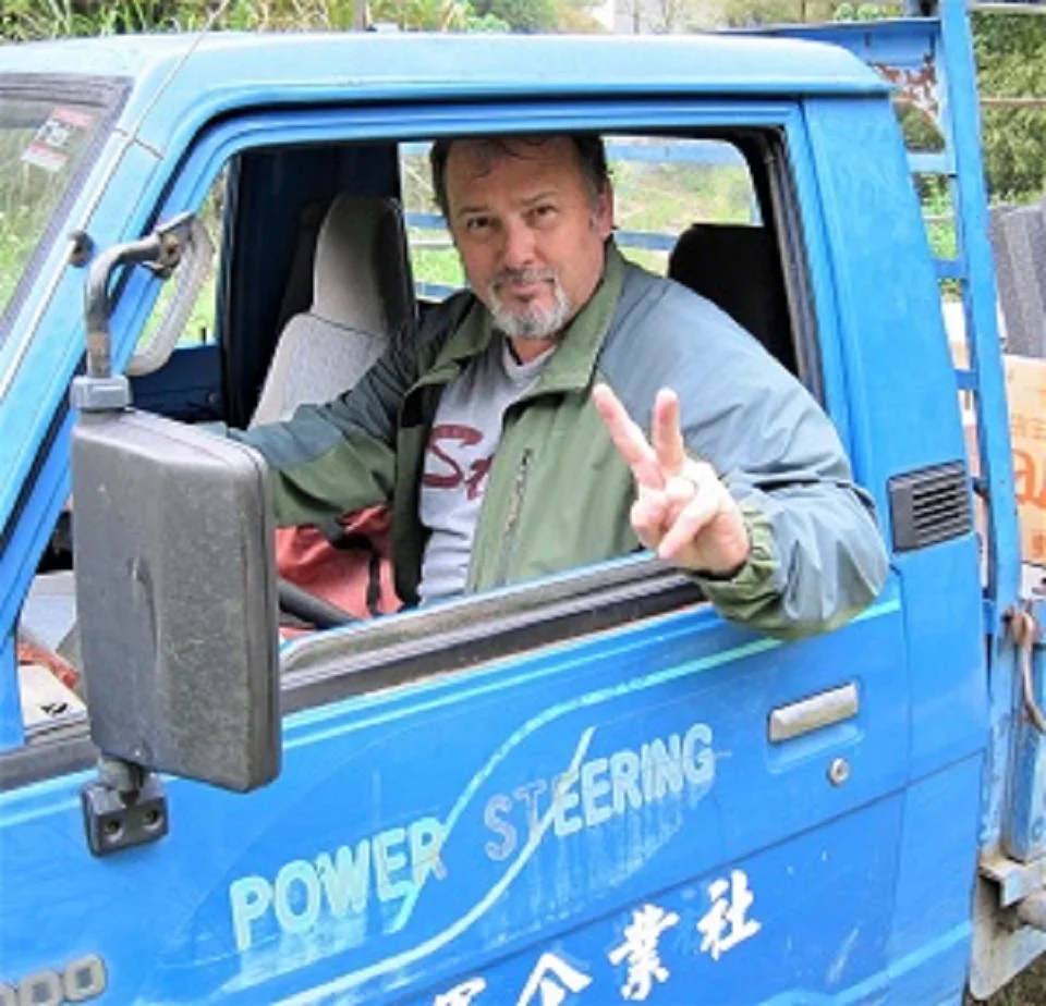 Keith Ekstam driving the school truck at Tainan National University of the Arts, March, 2012. 