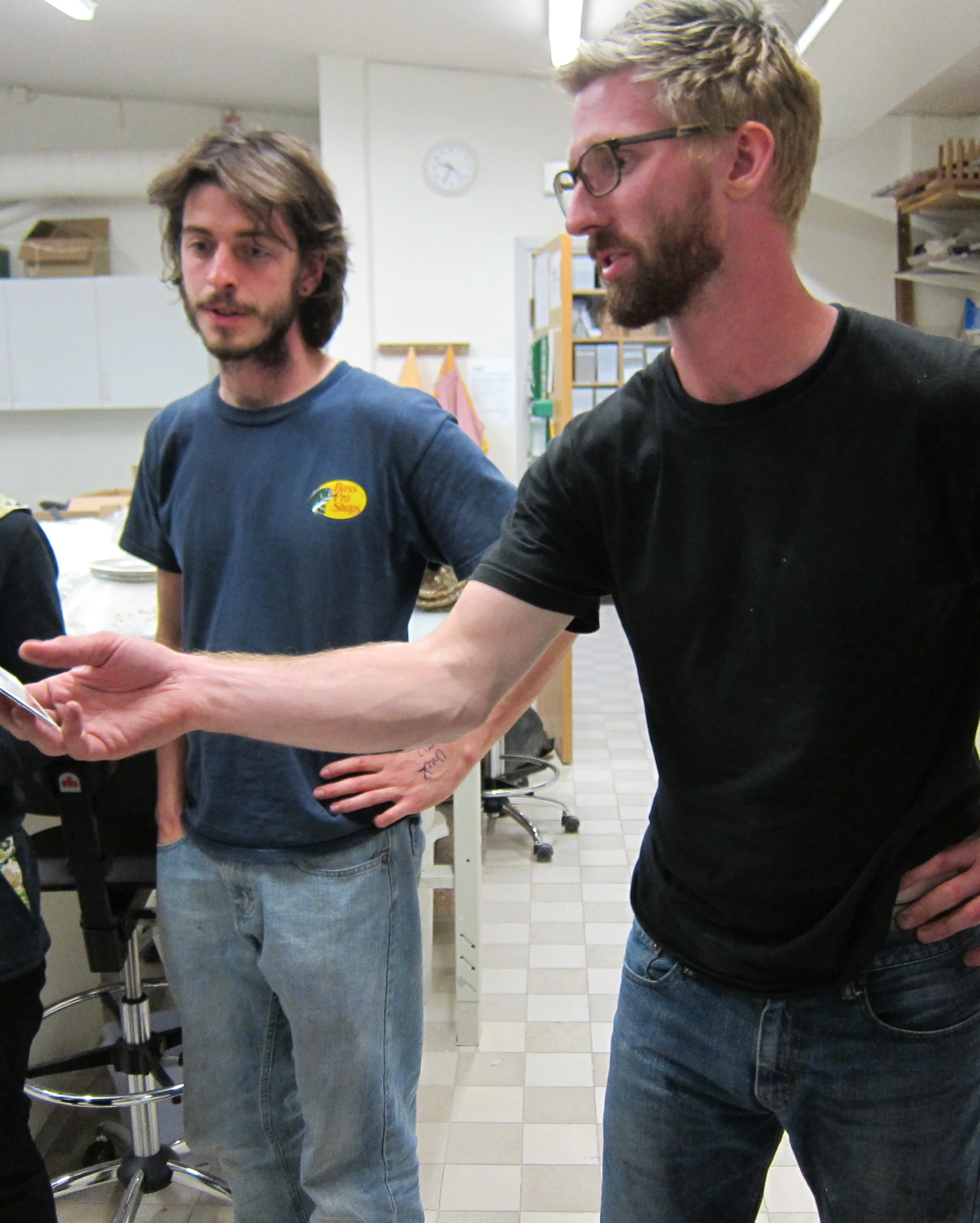  Zach Tate, symposium co-cordinator, and Craig Hartenberger, in Goteborg. These two former MO State clay students have gone on since this 2012 photo to do many great things in the clay world. 