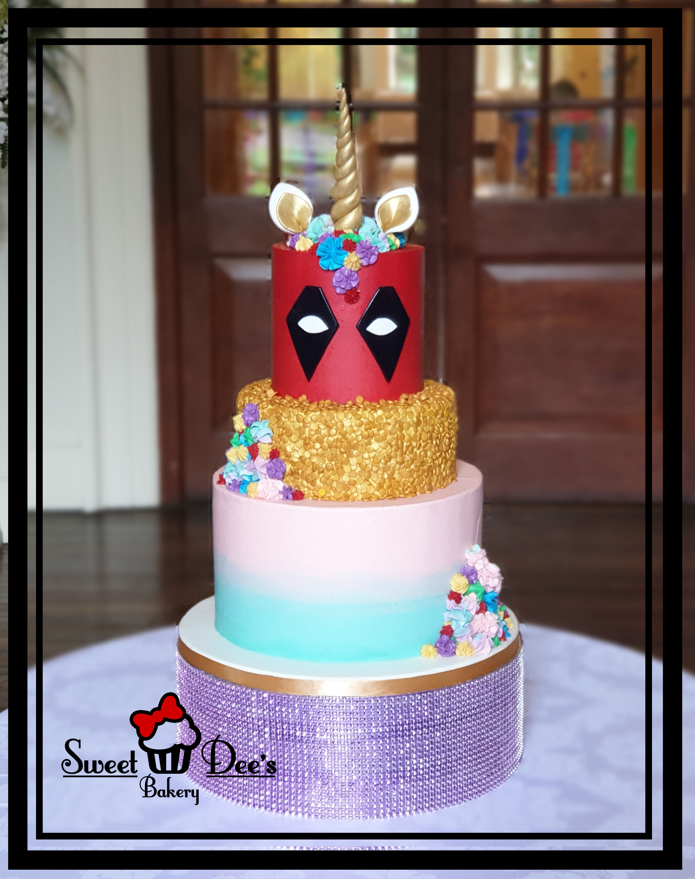 Deadpool Unicorn Colourful Wedding Cake