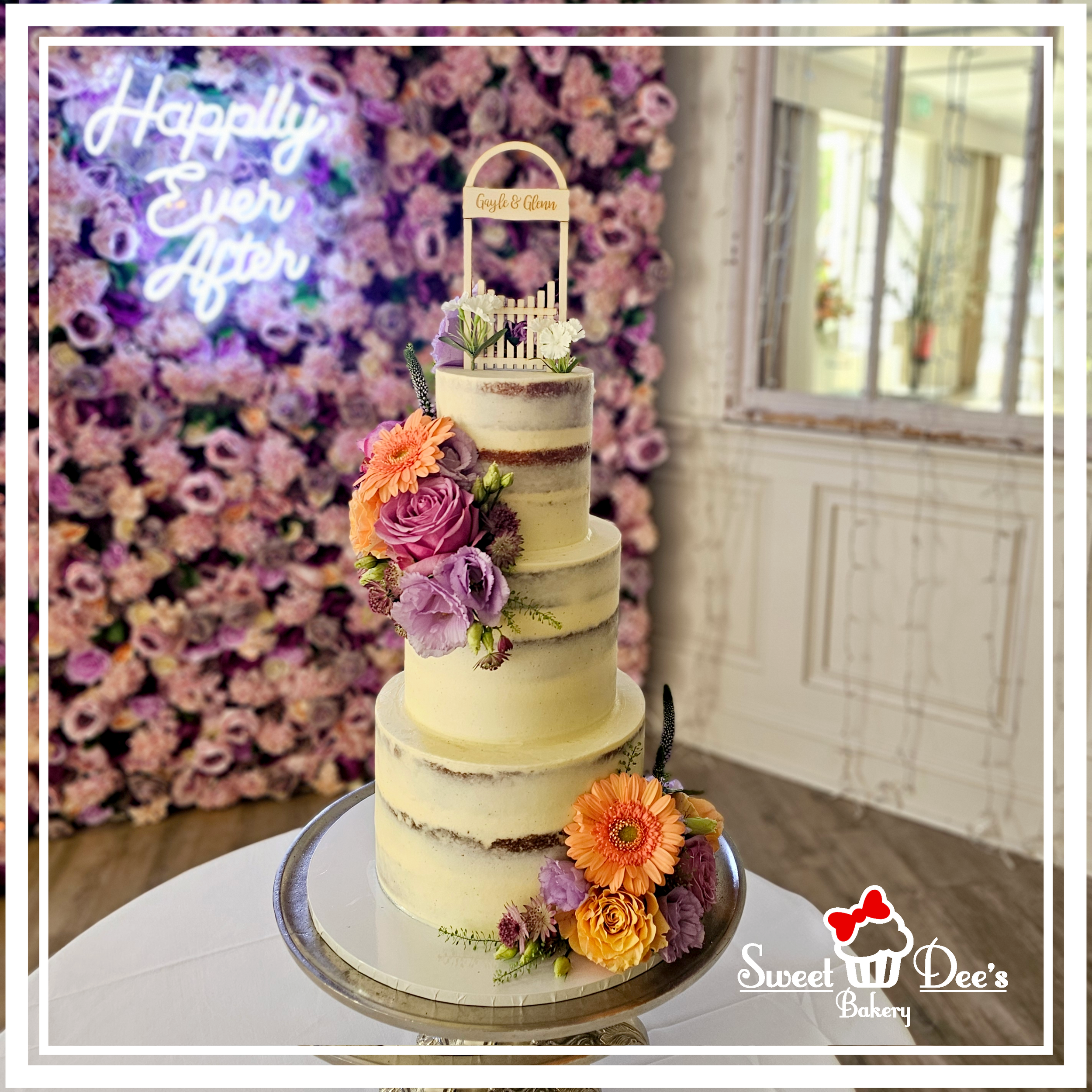 Semi-Naked with fresh flowers Wedding Cake