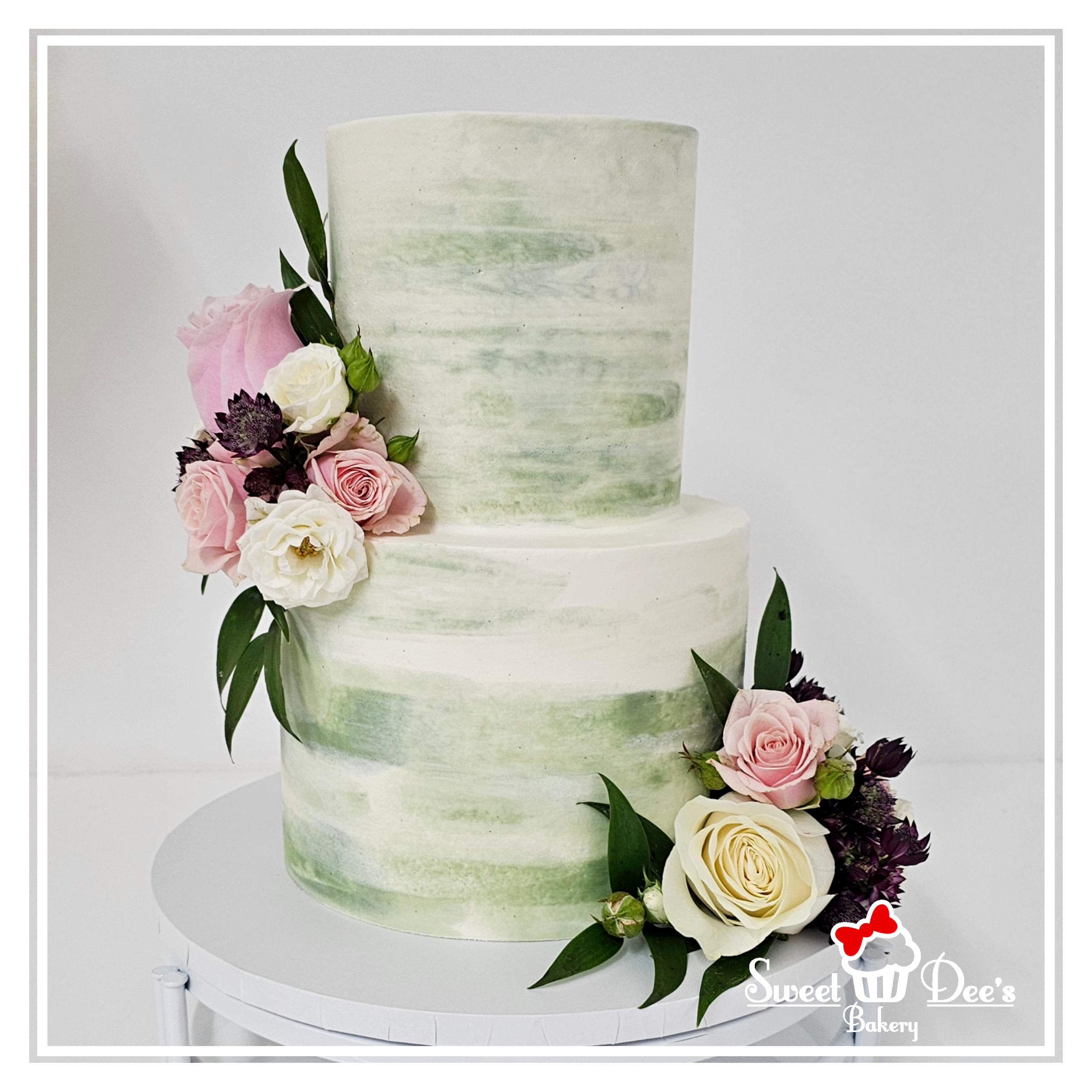 Sage Watercolour style Wedding Cake