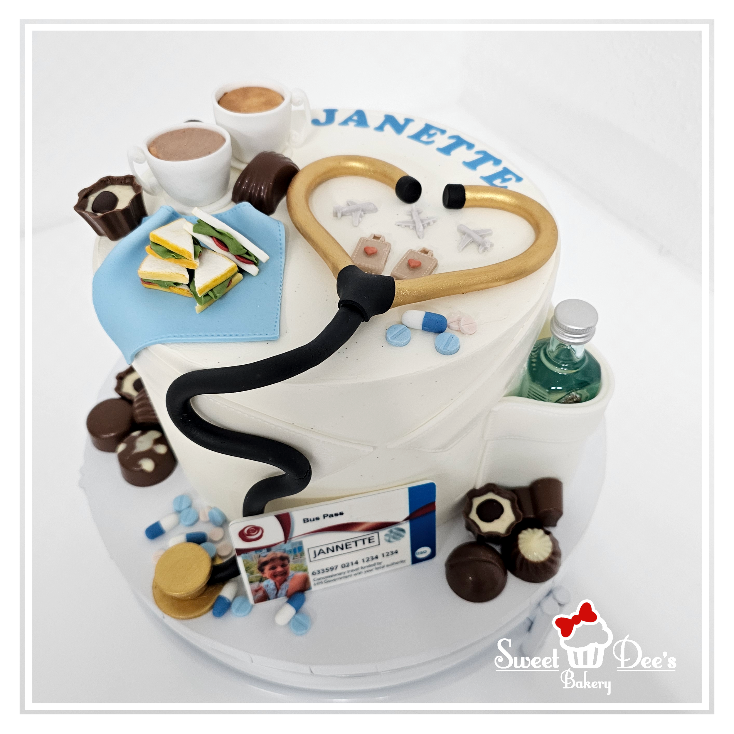 Hobbies & Interests cake - Nurse, travel, Gin & Afternoon Tea