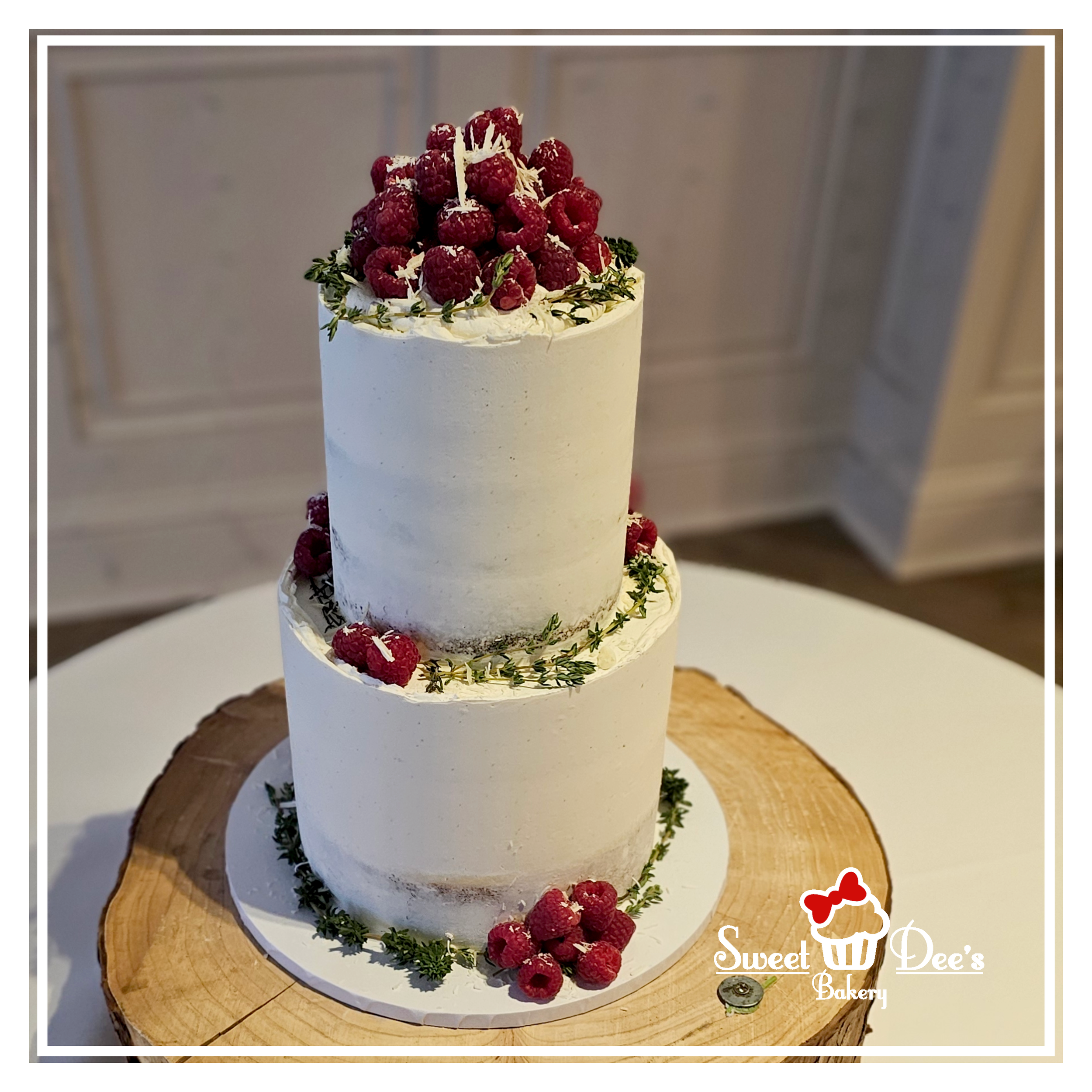 Raspberry & White Chocolate Wedding Cake with Thyme