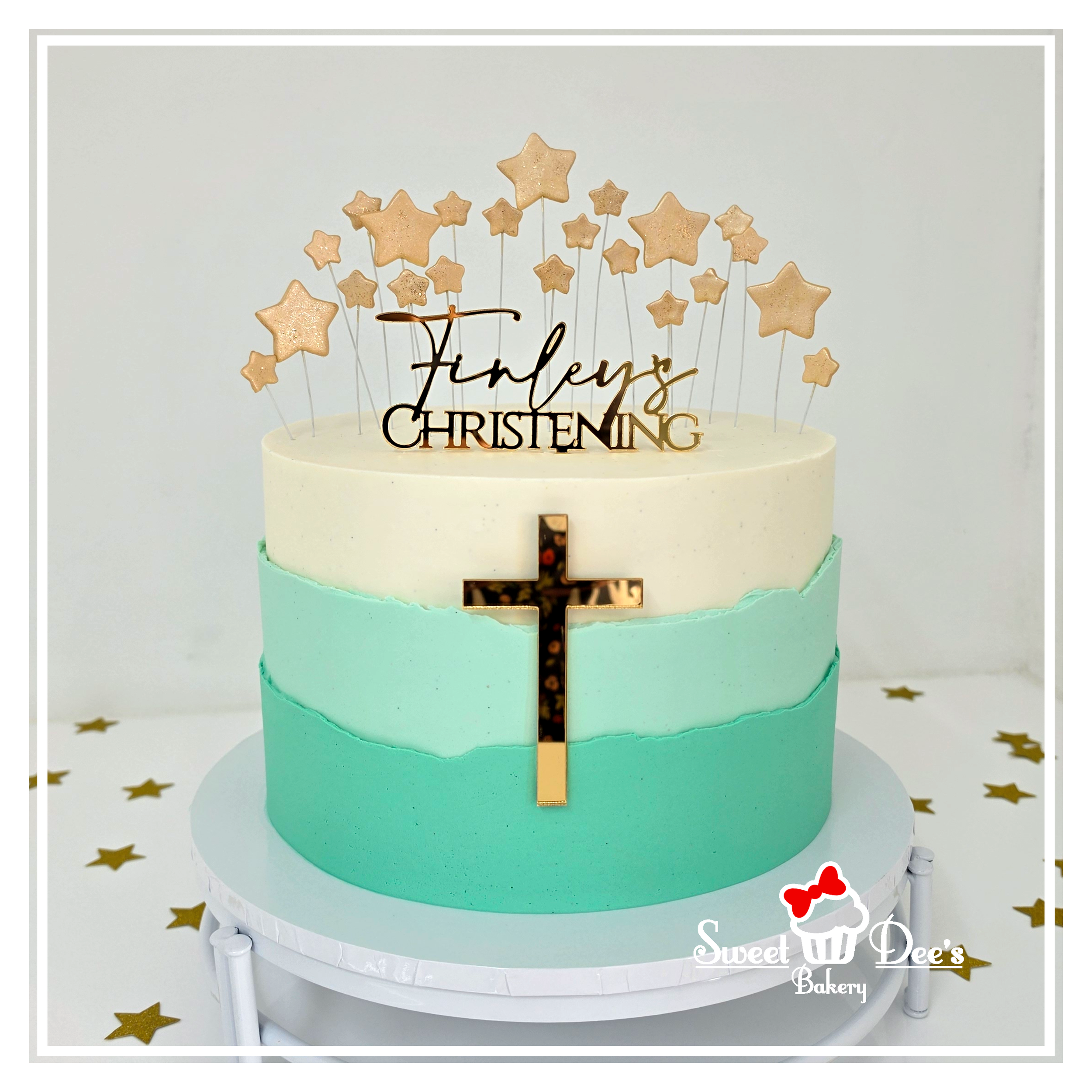 Christening Cake in Invite Colours