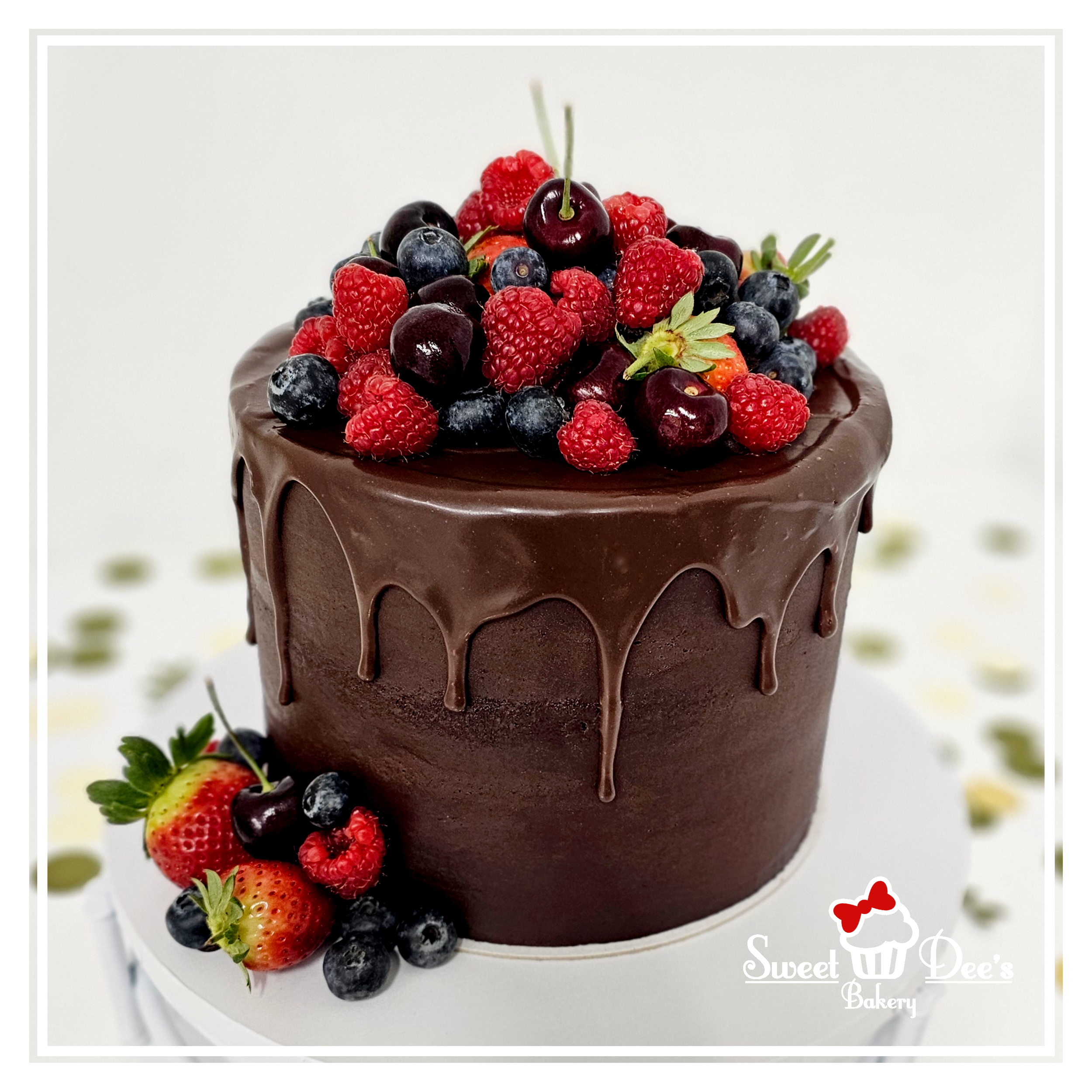 Semi-naked Chocolate and Fresh Fruit Drip Cake