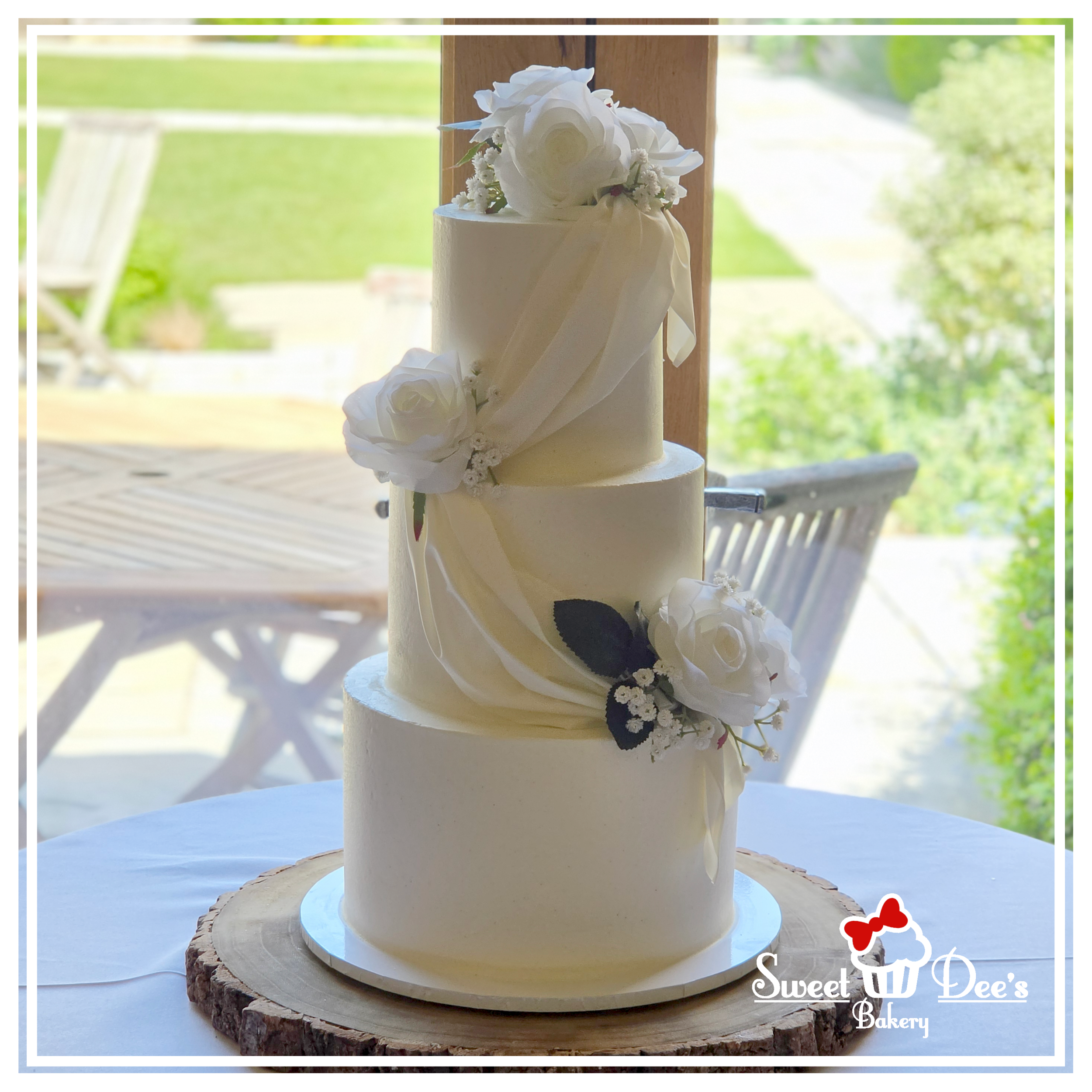 Edible Fabric Drapes Wedding Cake in Off-White