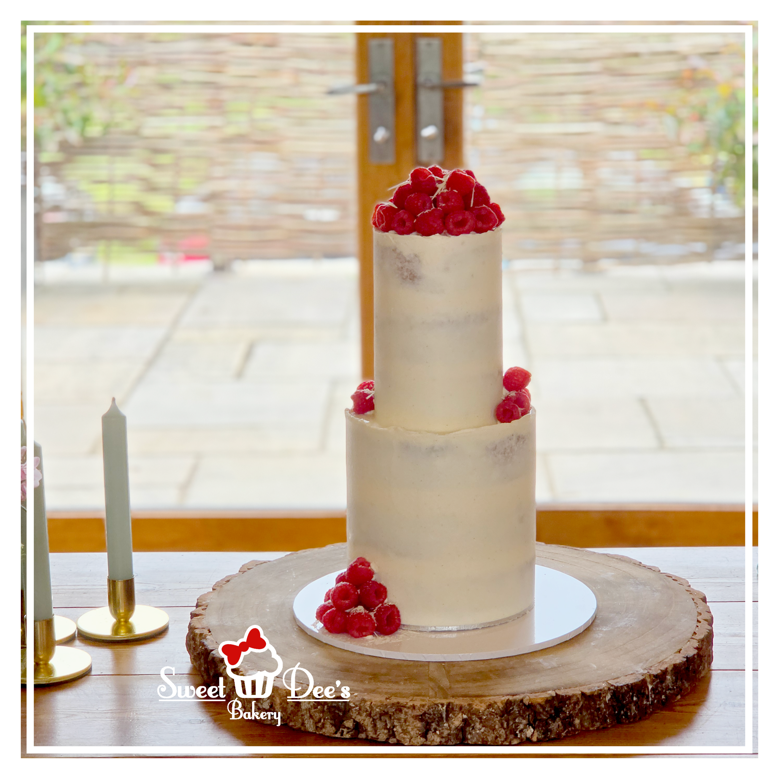 Semi-naked Wedding cake with Raspberry and White Chocolate