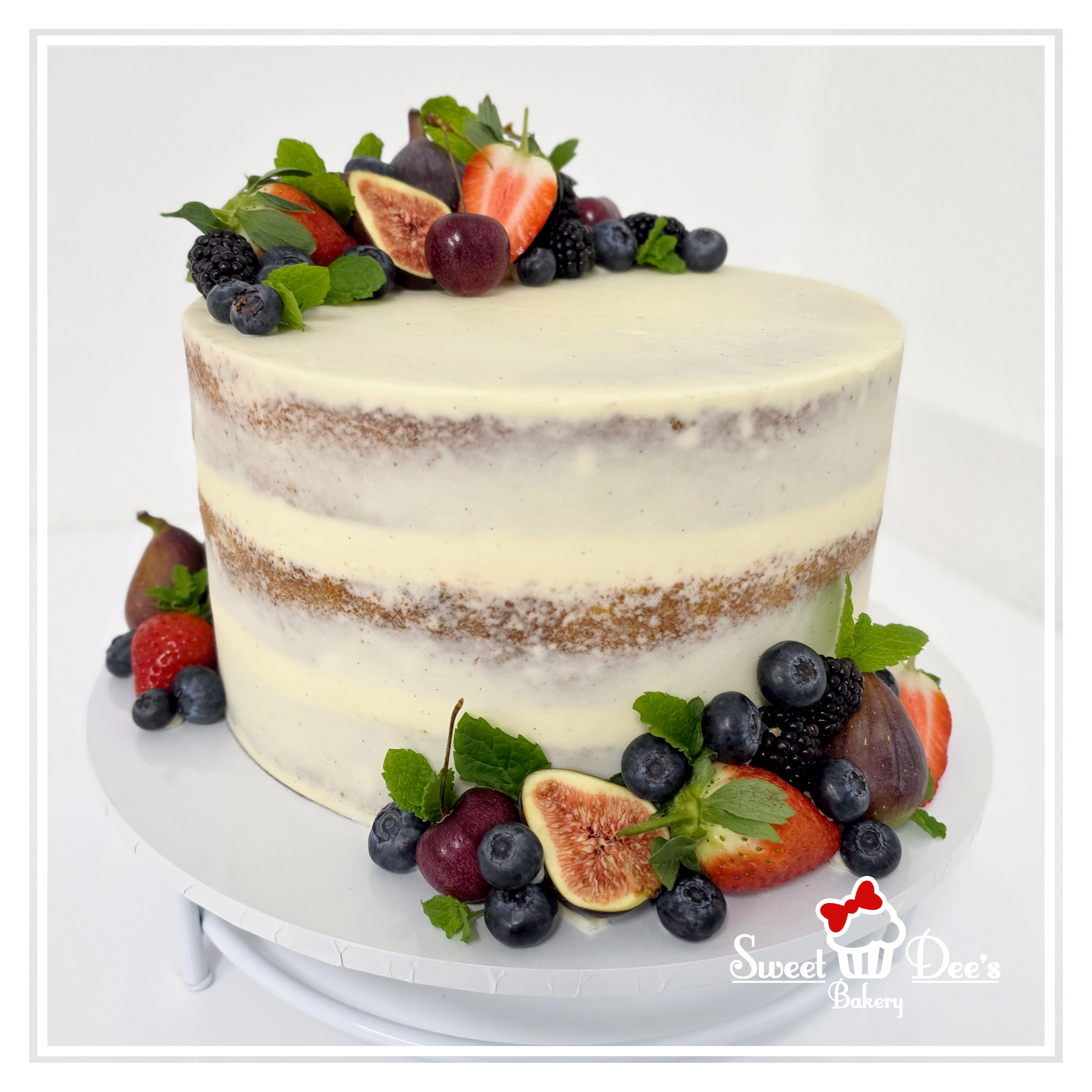 Semi-Naked Cake with Fresh Fruit & Mint