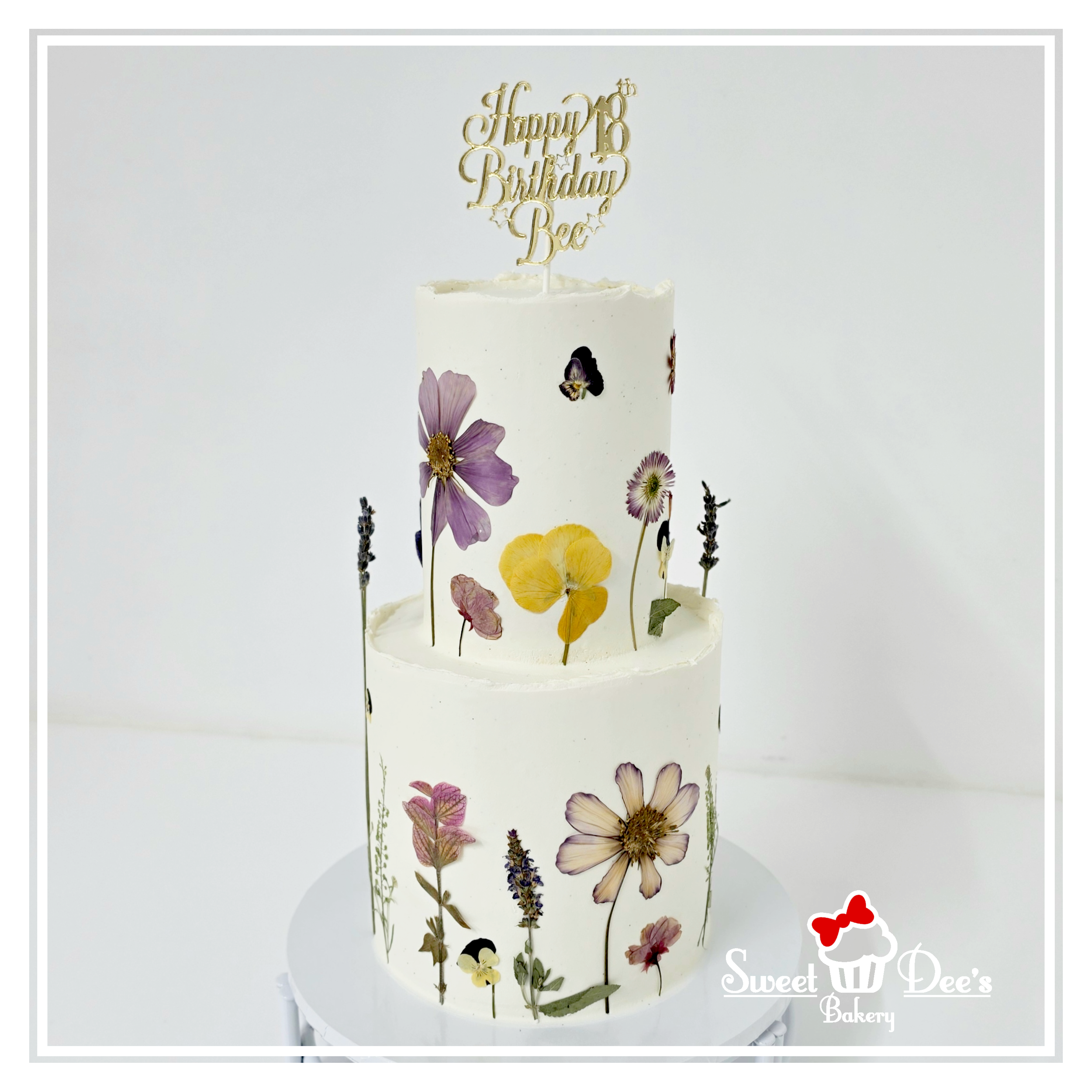 Pressed Flowers Birthday Cake