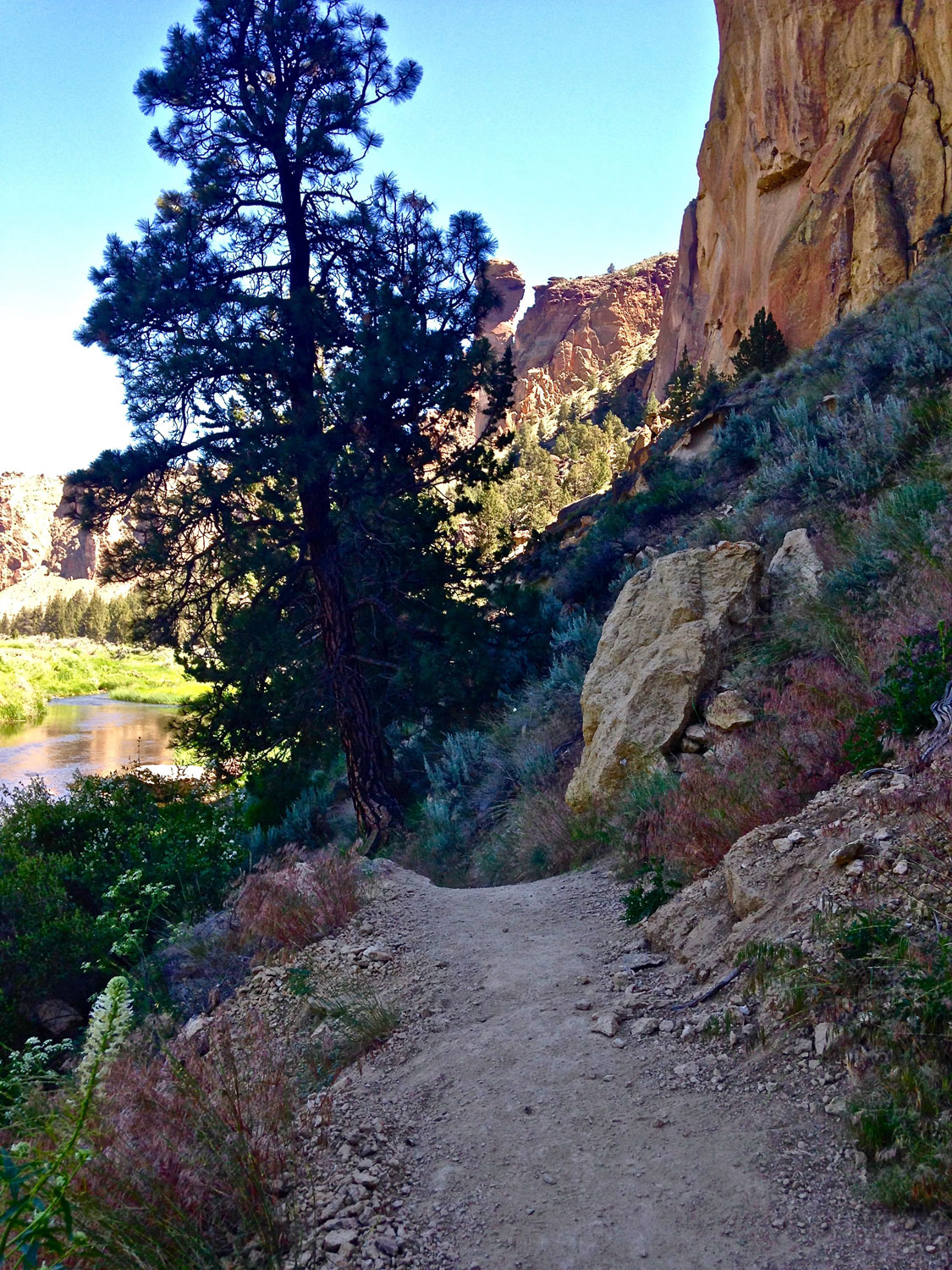 Undulating scree surfaces can be slippery on the River Trail at Smith Rock State Park.
