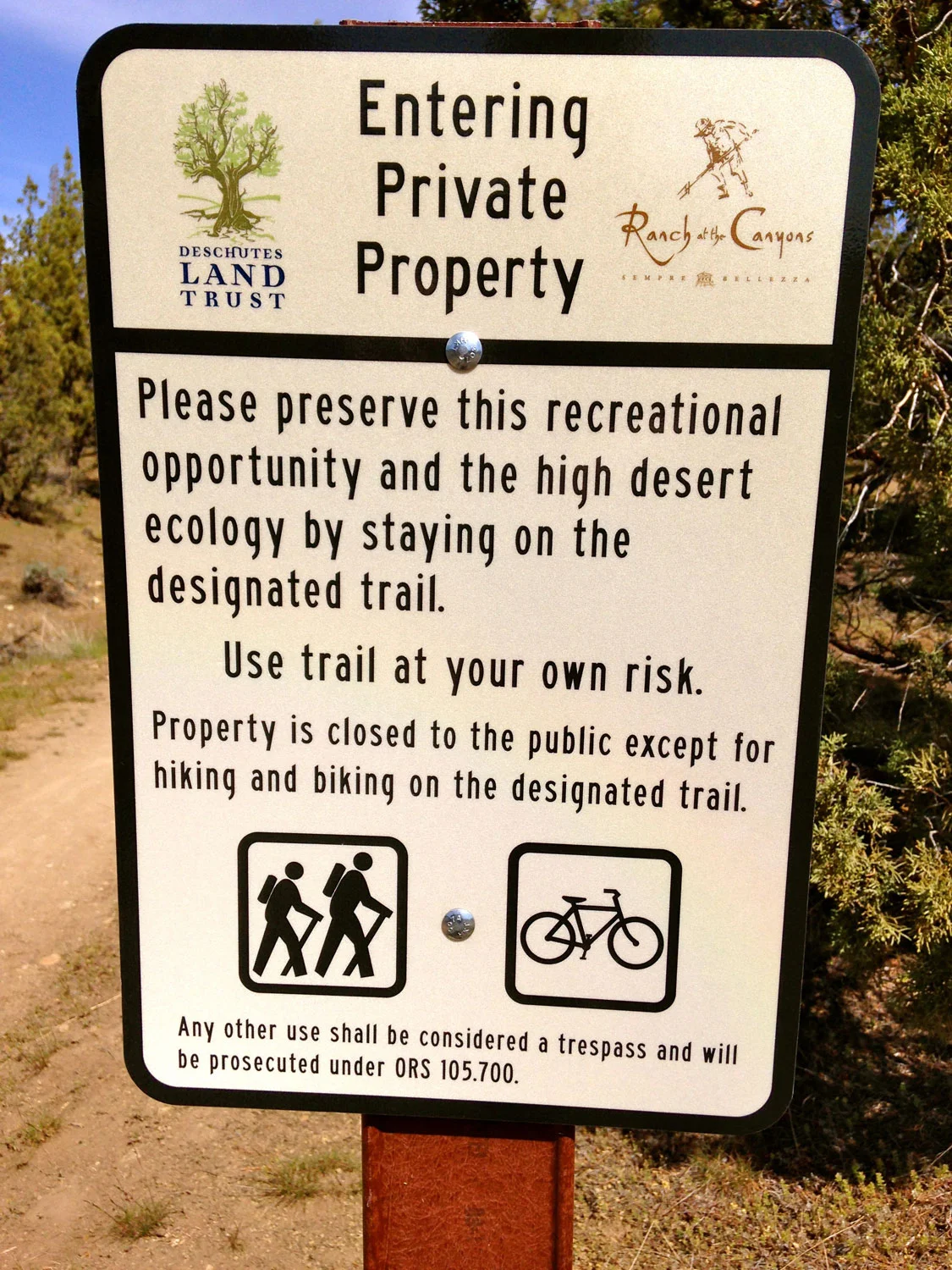 A small section of the Summit Trail is on private property outside of the Smith Rock Park official boundary.