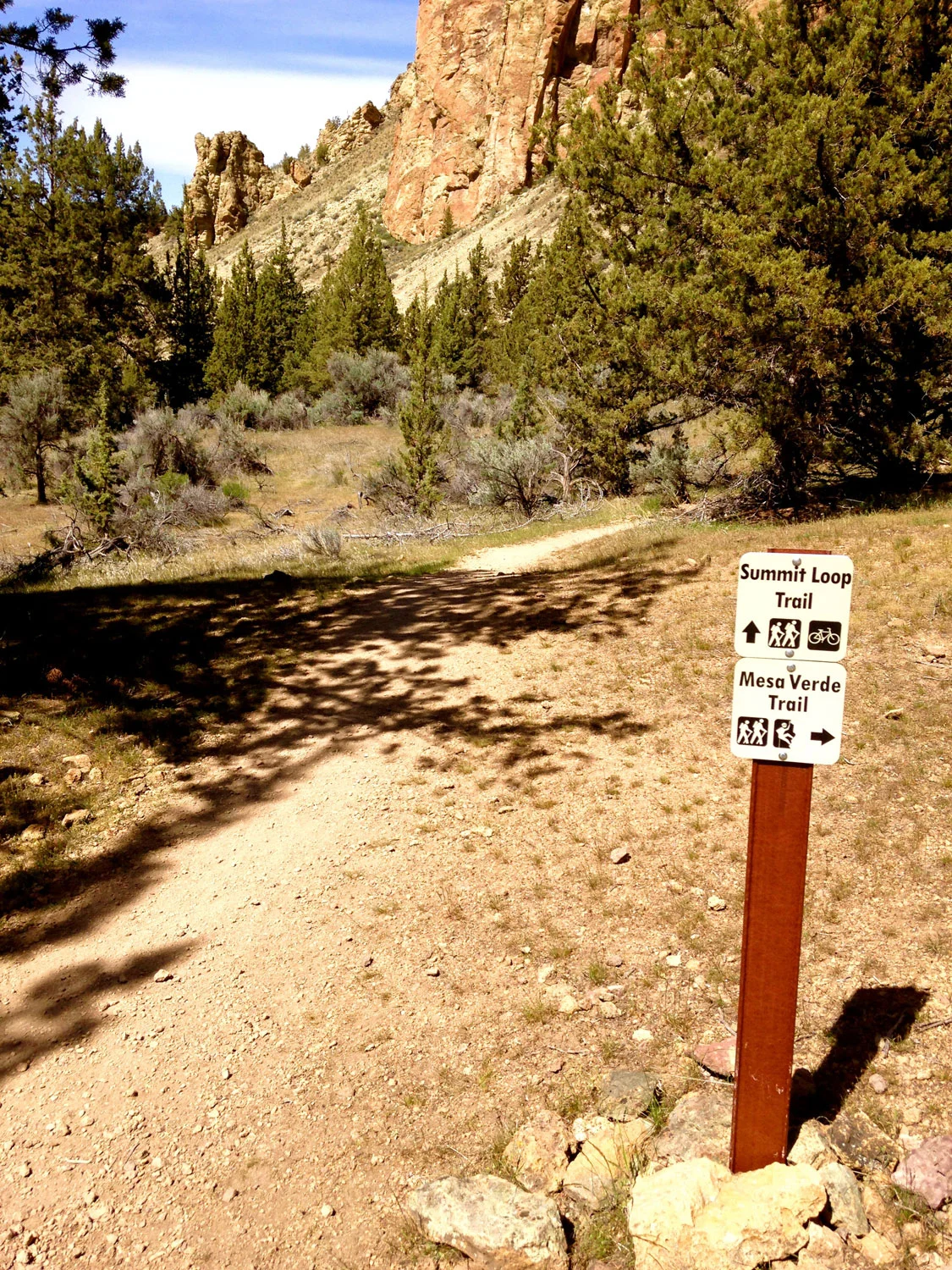 The Summit Trail starts at the junction of the River Trail and the Mesa Verde Trail at Smith Rock State Park.