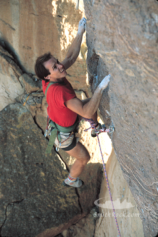 Alan Watts on East Face, Monkey Face in the fall of 1984. Image by SmithRock.com.