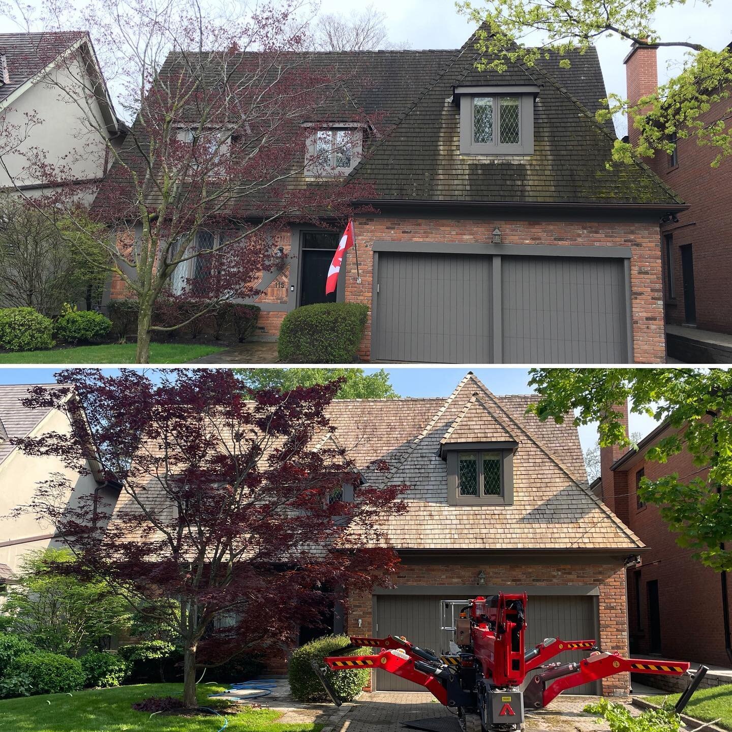 15 year old cedar roof black with mold and algae.  Cleaned and restored extending its lifespan for many more years!

#cedarroofcleaning #mossremoval #cedarroofcleaningoakville  #cedarroofcleaningmississauga #softwashingcedar#pressurewashingcedarroof 
