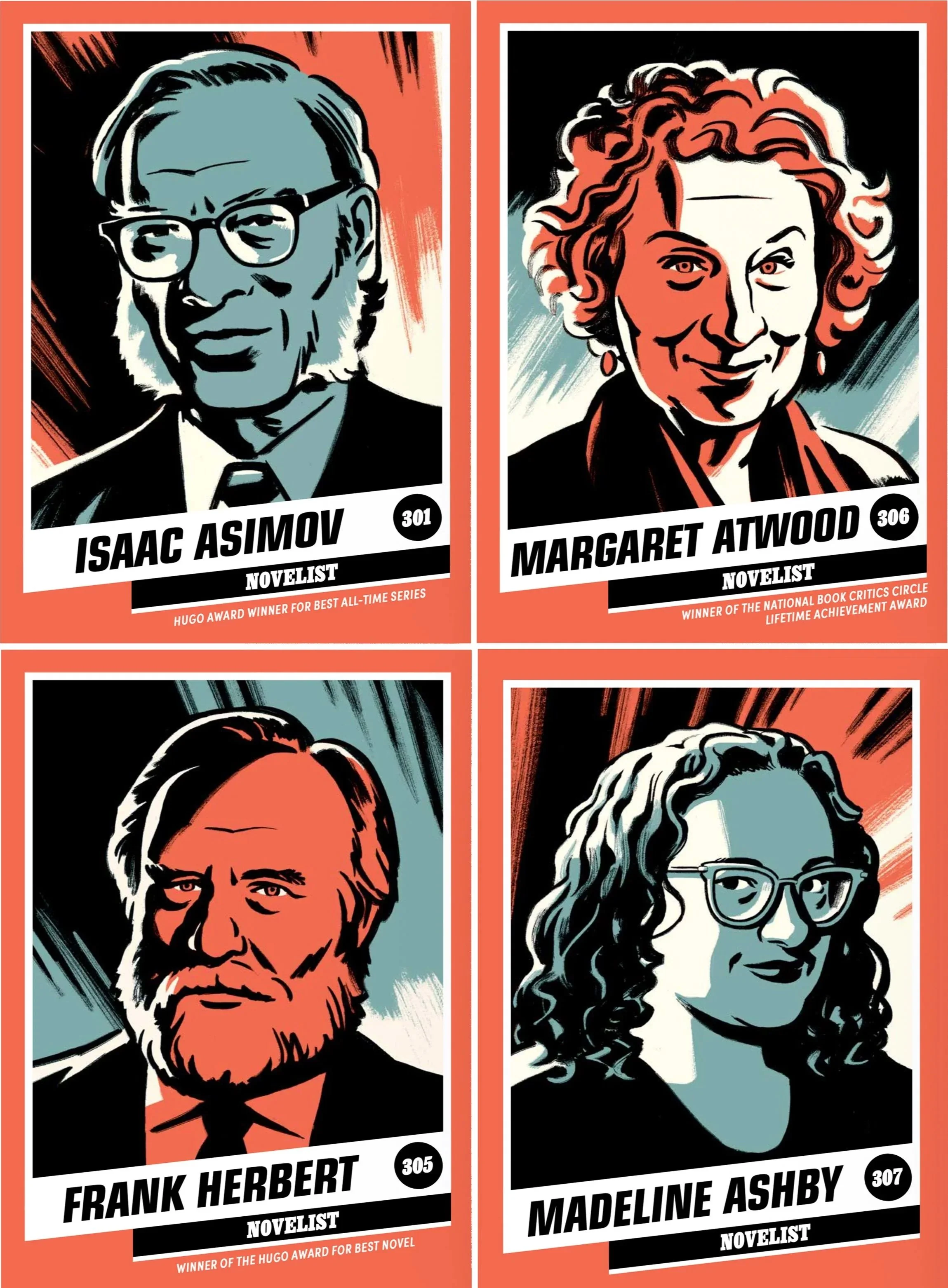  author portrait illustration Margaret  Atwood Isaac Asimov 