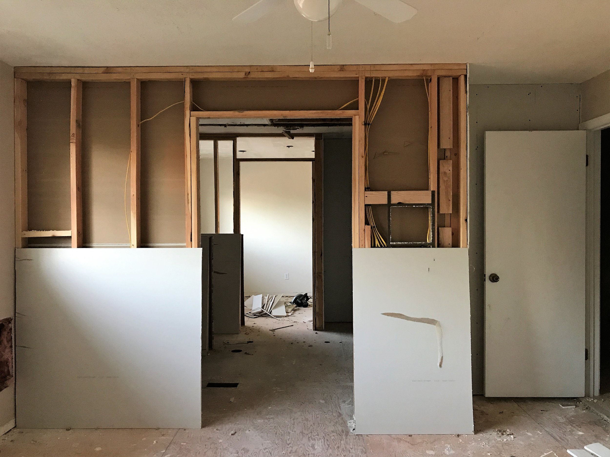 The view from where the head of our bed will be into the bathroom and closet.