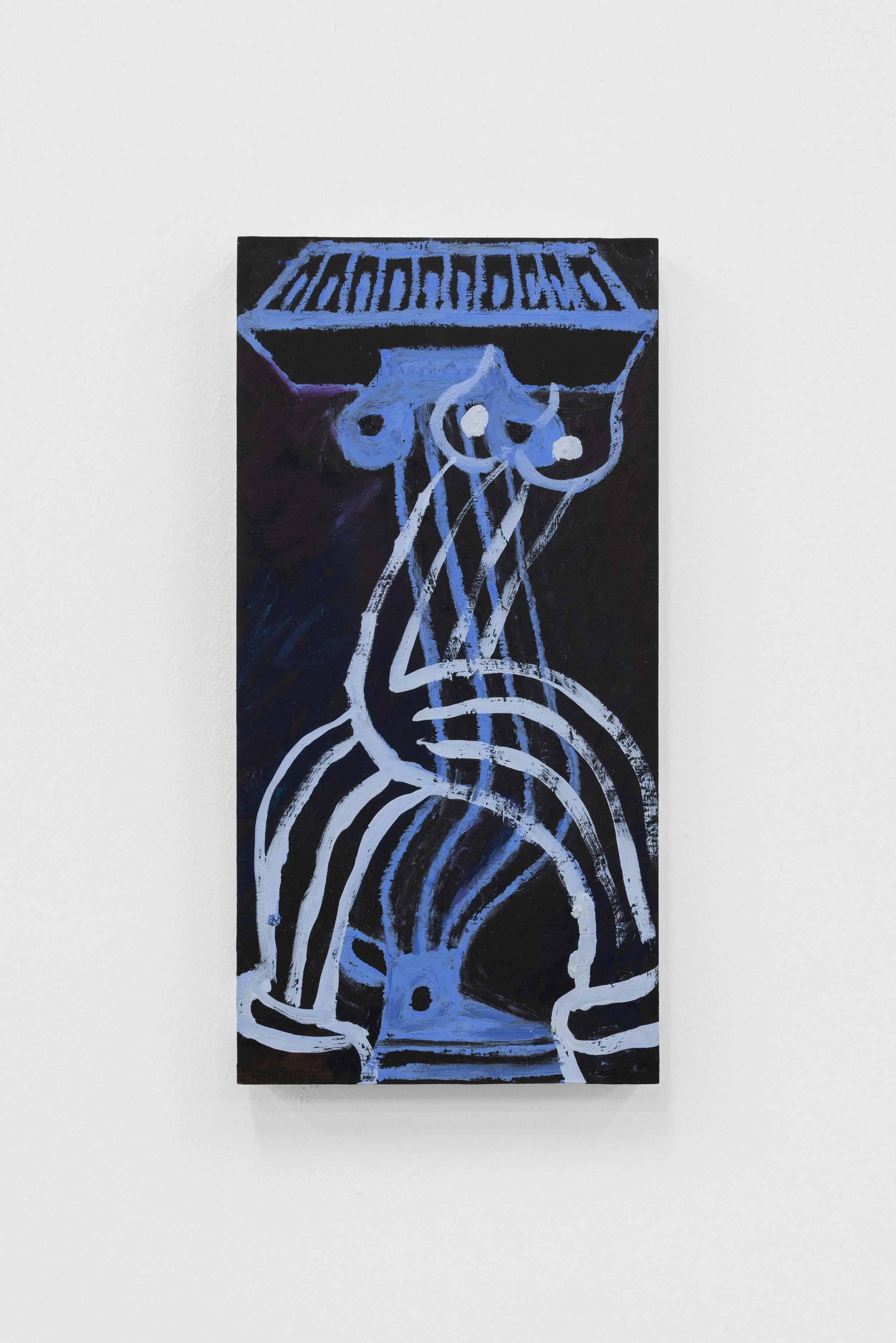   Emerge from the Thigh                                2025. Oil and oil stick on black gesso on wood panel                             6” x 12” 