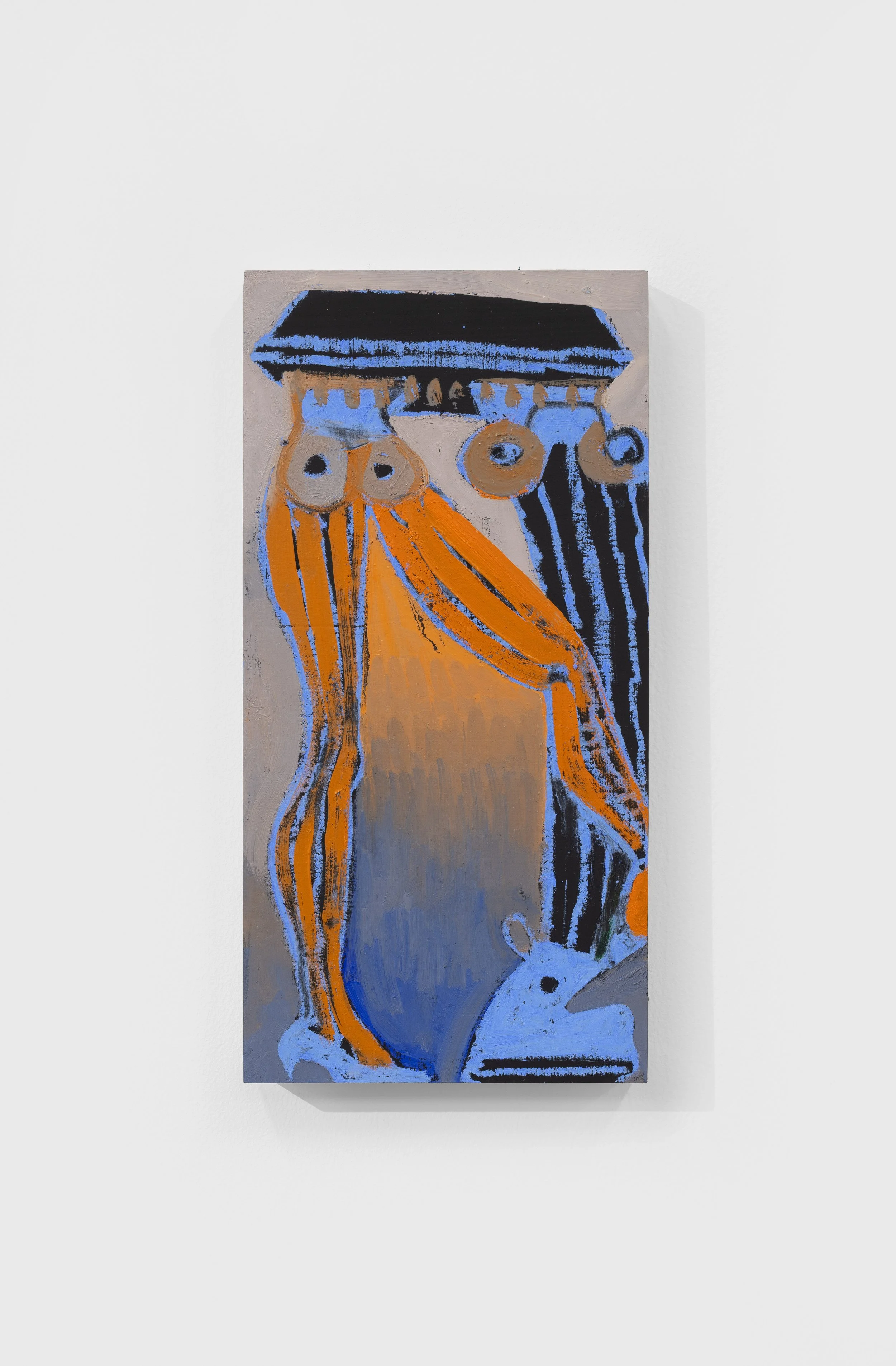   Under Entablature                         2026. Oil and oil stick on black gesso on wood panel                               6” x 12” 