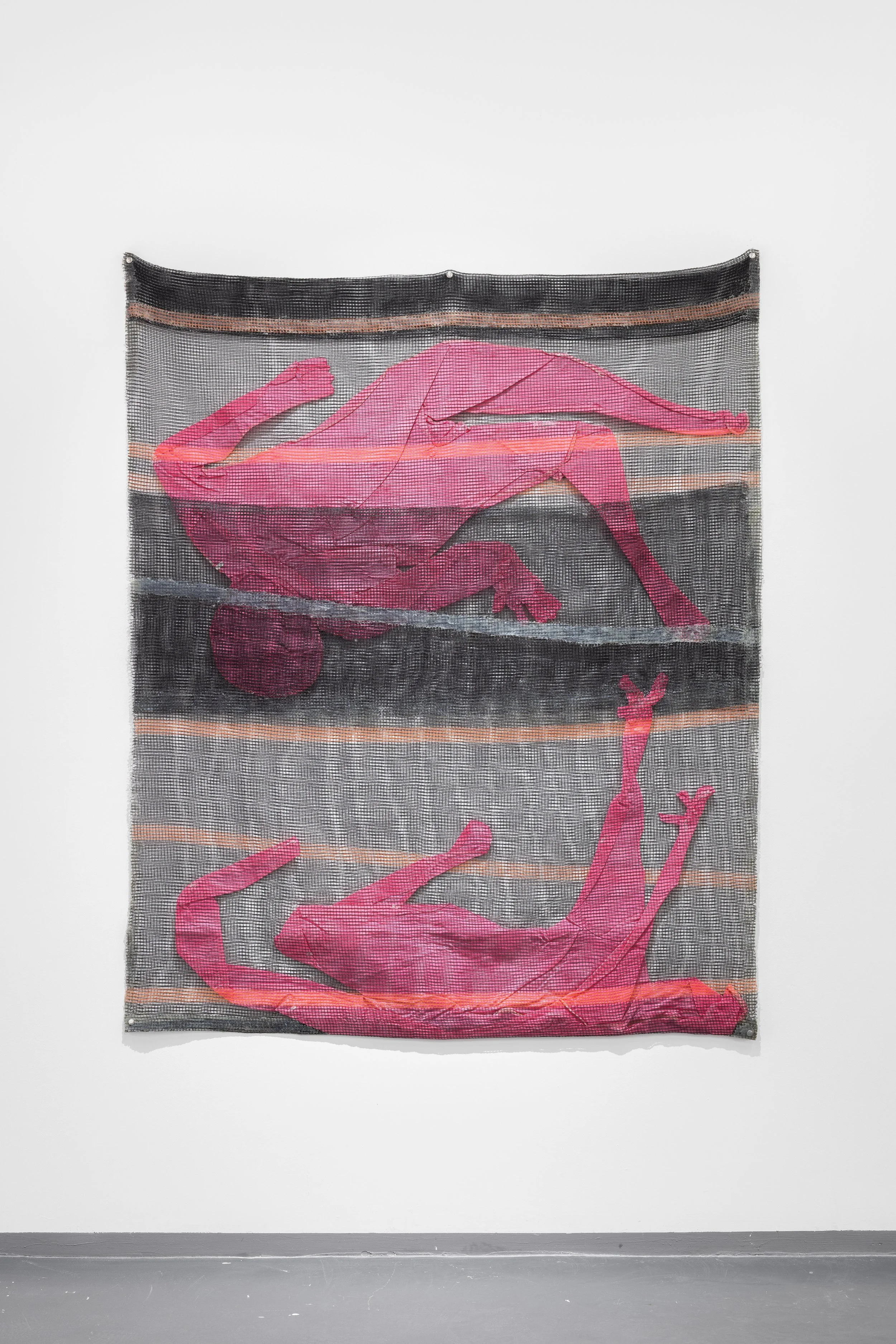    HOIST, STORE, SHED ‍   ‍                                2018-19. Series of 6 tapestries. Construction netting, spandex, neoprene, plastic, bungee cord, dye, acrylic, polymer, silicone, finger gloves, latex gloves, shoulder pads, bra pads, zentai s