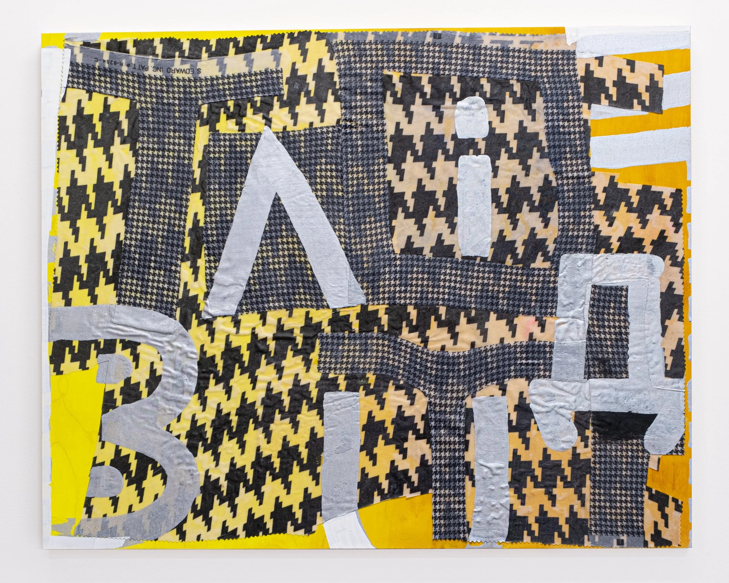   Too Ballast                                            2024 - 25. Spandex, polymer, silver gesso, permanent marker and acrylic on wood panel              24" x 30" 