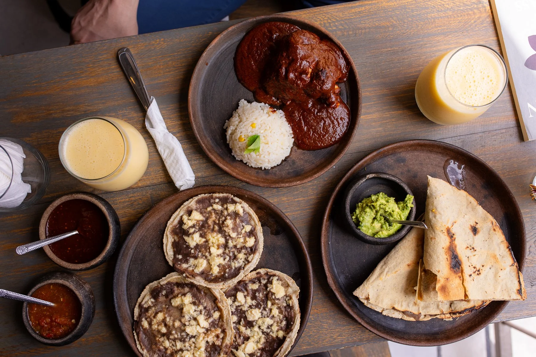 Oaxacan meal of moles, memelas, and tetela.