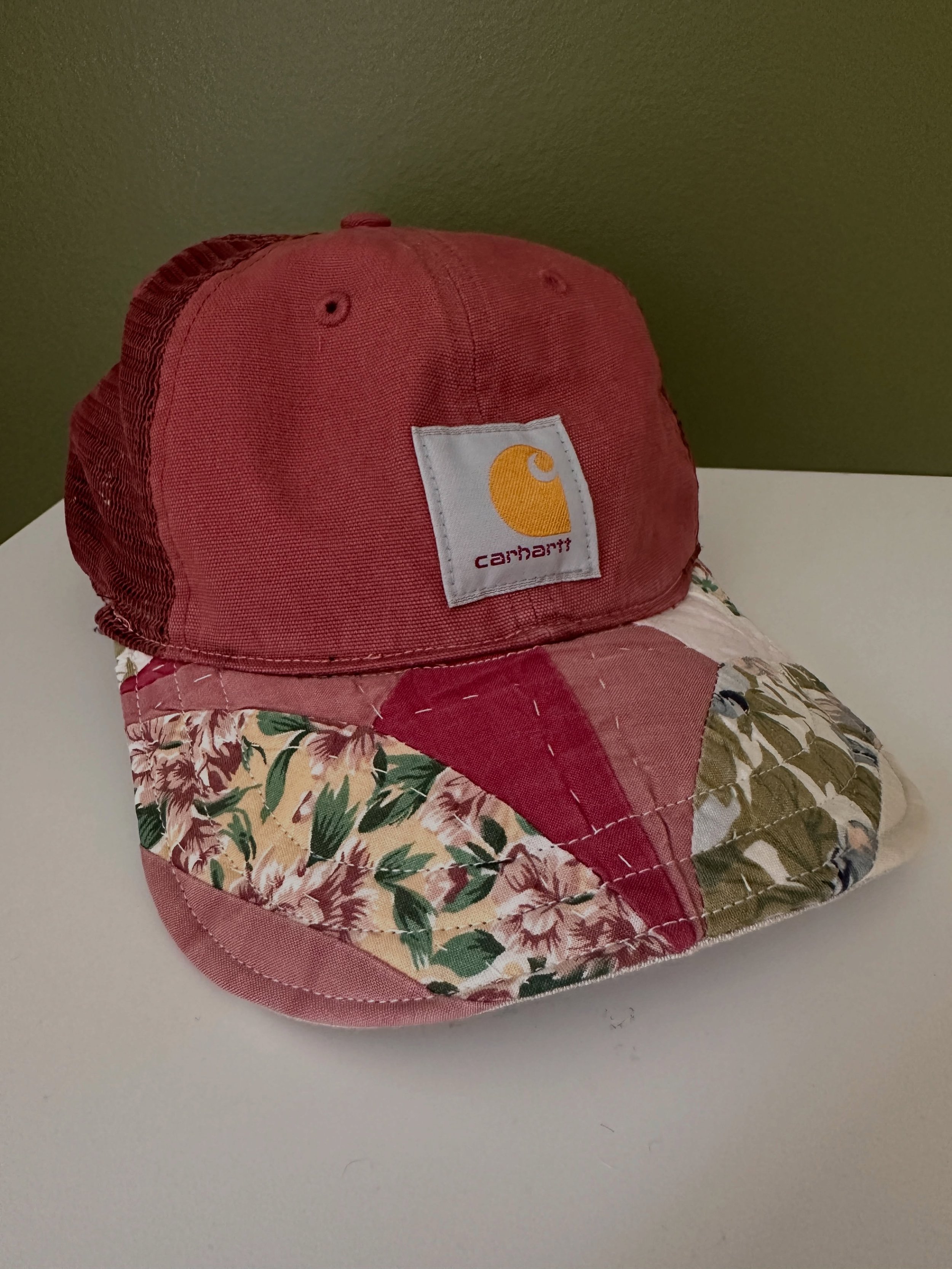 success 🙌 been wanting to try and re-cover the brim of a hat for forever. i see some (small) flaws, but i think to the naked eye it turned out kinda perfect!