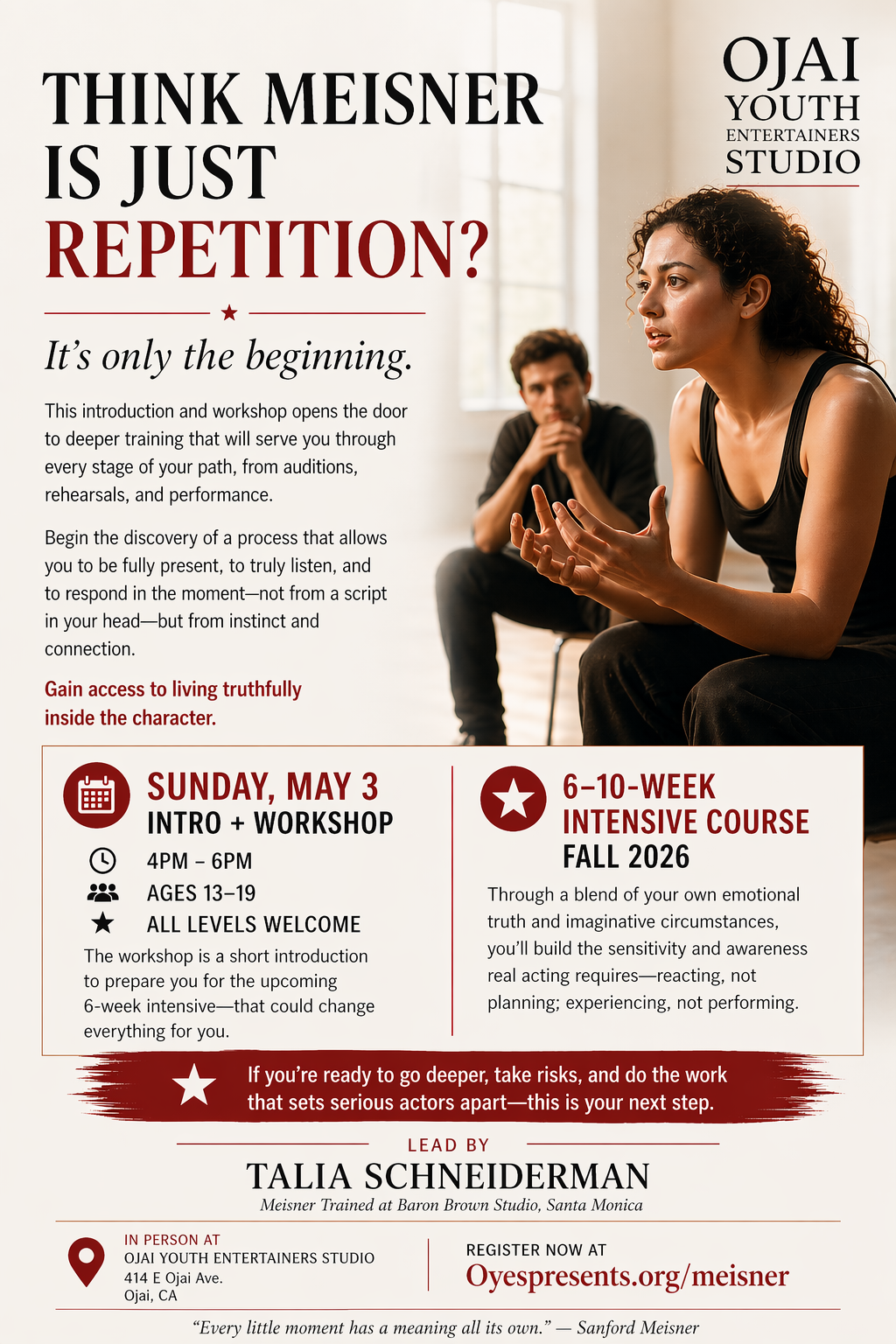 Meisner Intro + Workshop (Ages 13–19)