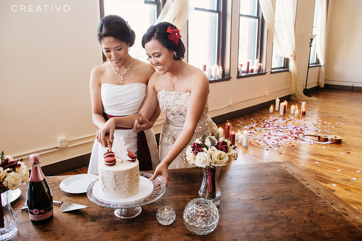 6. A “mini wedding” elopement with candle altar, cake, flowers, music, and champagne