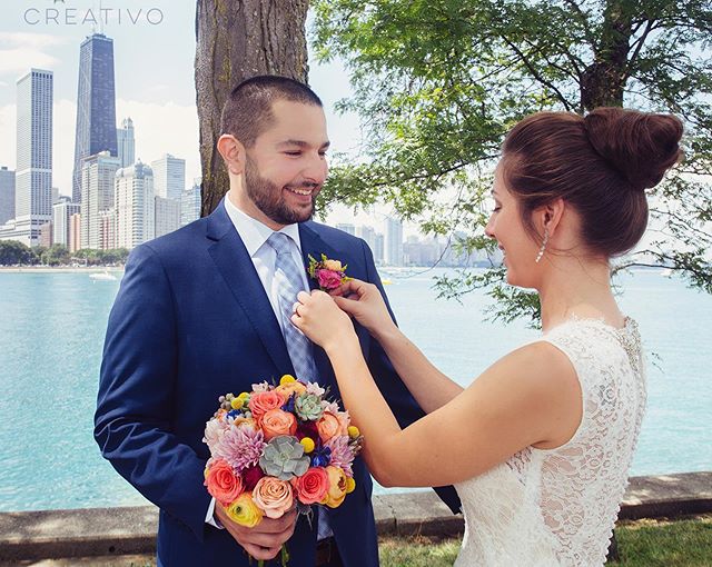 Vibrant summer hues for #bouquet and #boutonniere for Charlene &amp; Stephen. #chicagoelopement #elopement #elopementwedding #chicagoelopements #chicagowedding