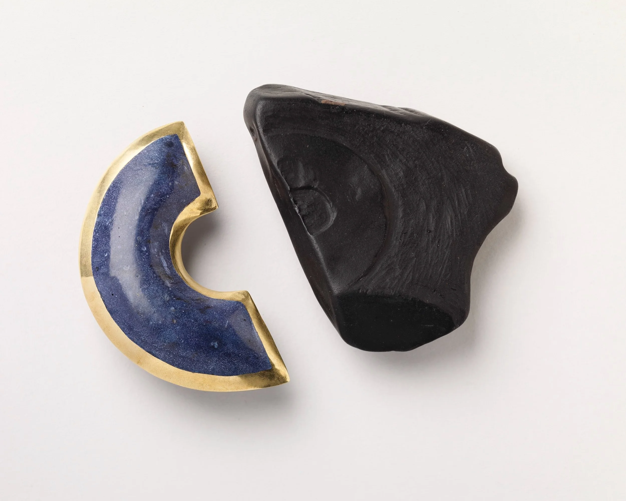 Azure and Woad Brooches, brass, fools lapis lazuli, silver, jet - Photo Credit: Shannon Tofts