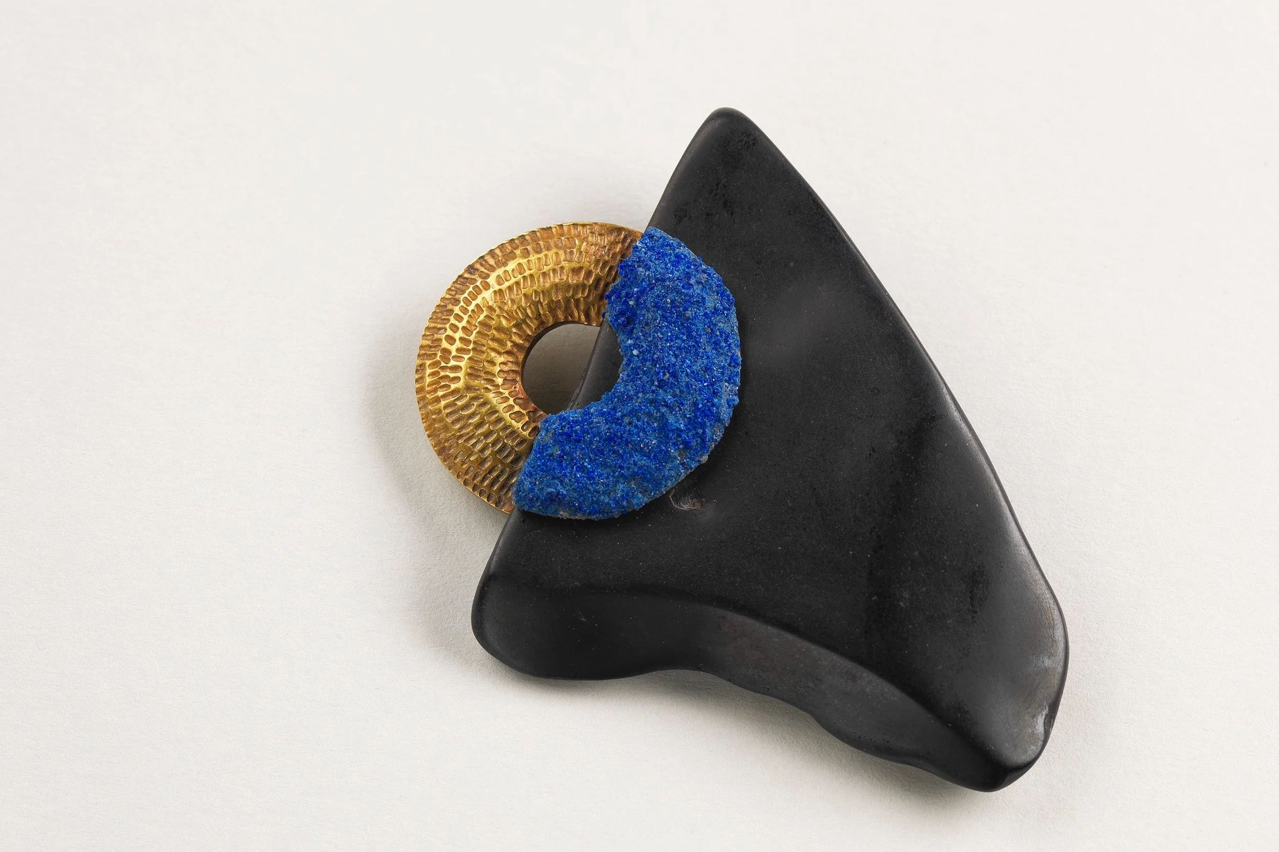 Cobalt Brooch, brass, lapis lazuli, jet - Photo Credit: Shannon Tofts
