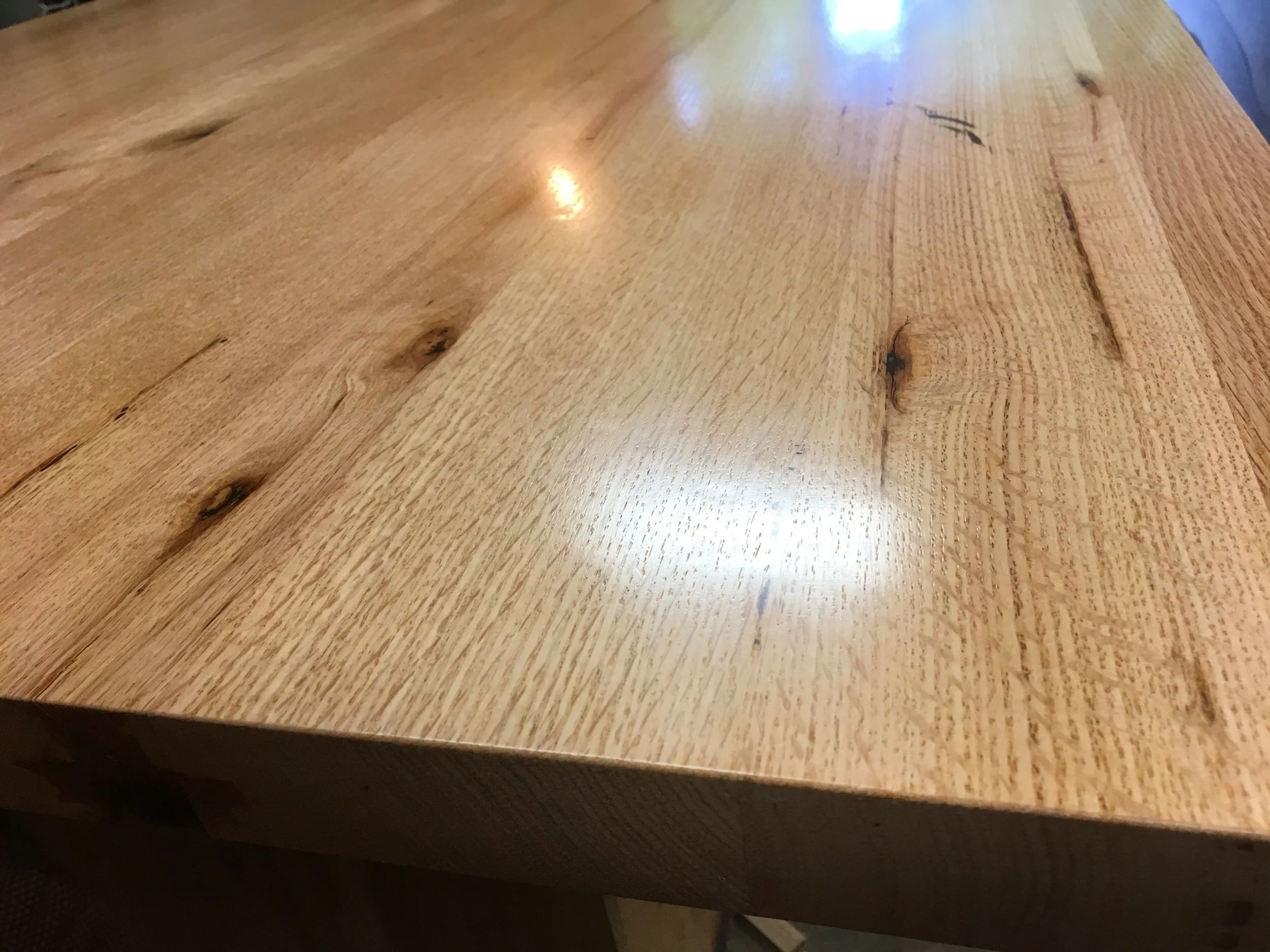 Chocolate epoxy fill on quarter-sawn writing surface