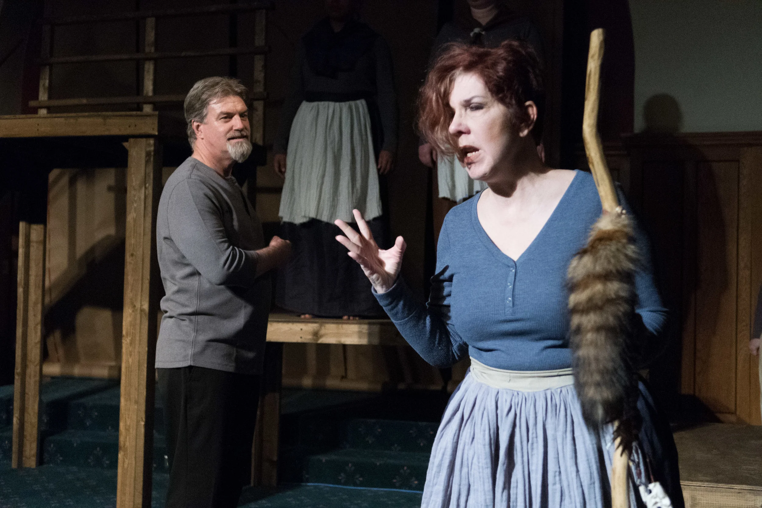 Robb Krueger as Governor Bellingham and Kelli Tatum as Mistress Hibbins