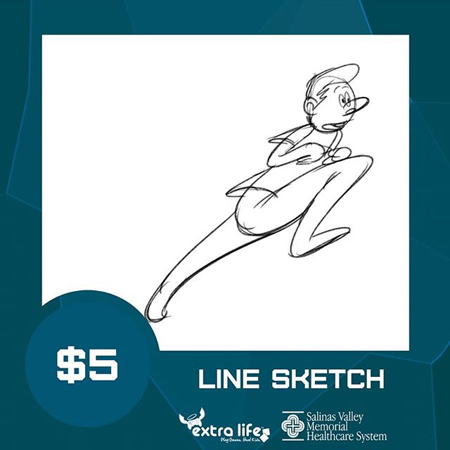 I&rsquo;m accepting commissions as donations to raise money for the Salinas Memorial Children&rsquo;s Hospital for 24 hours (until March 3 1:00pm). If you would like to help some kids and get a drawing from me, visit this link:
https://www.extra-life