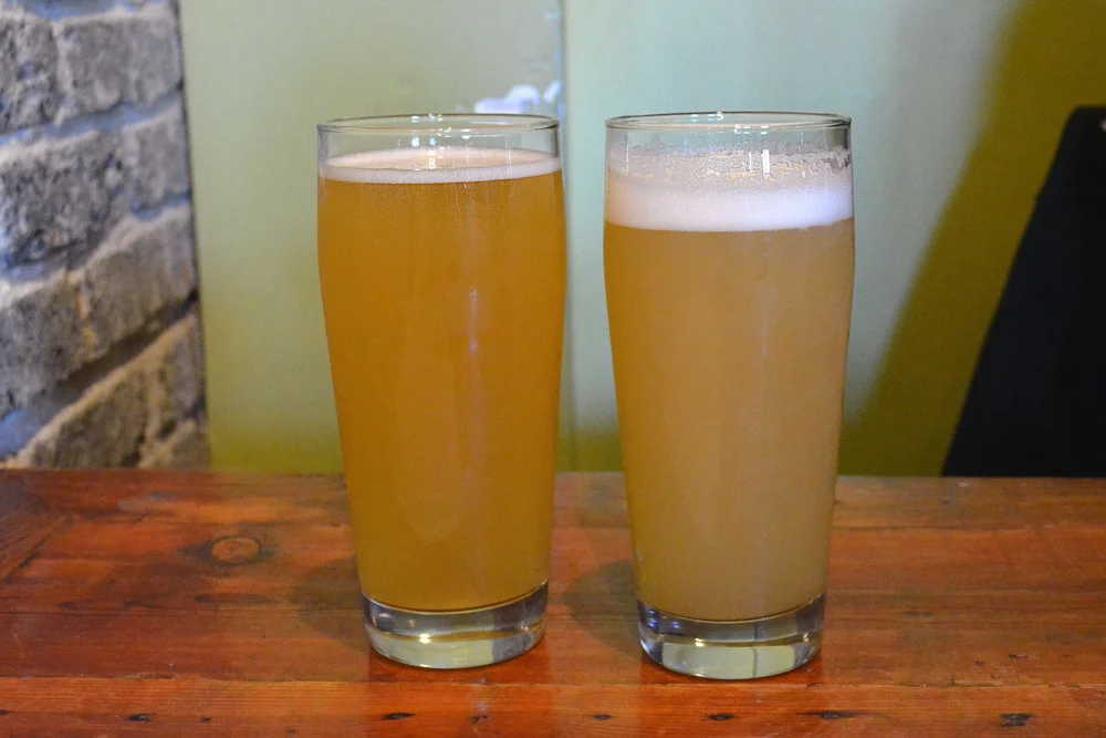 BEST BEERS OF THE DAY: SAISON HANDS & HOP HANDS - YOU CAN SEE HERE WHAT I MEAN ABOUT THE MURKY COLOR ON HOP HANDS.