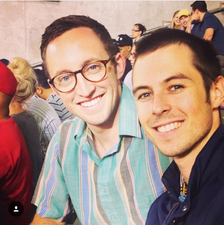 Connor left, James right at a Yankees game. The beer selection was limited but our teeth look very white. 
