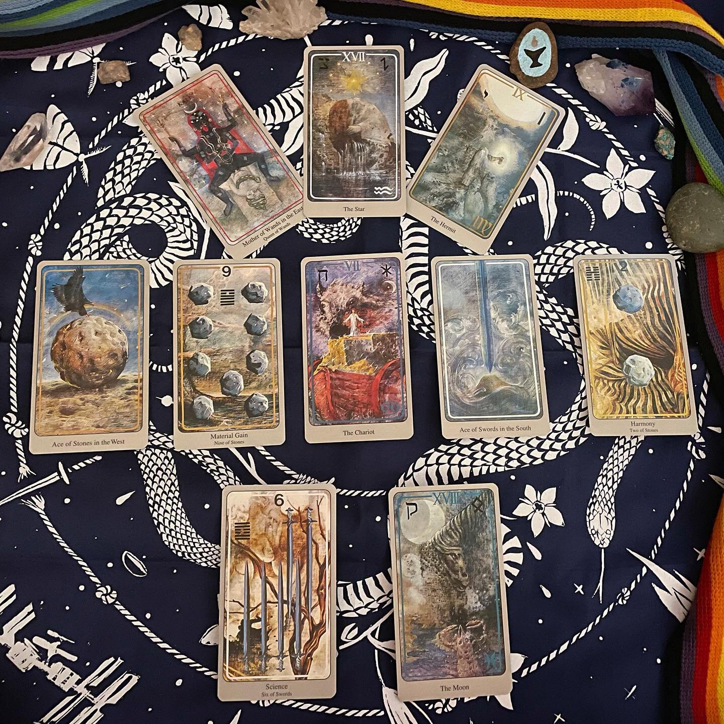 For Day 12 of #visionseekerquest (thank you, @ghostkittenart) in order to look at The Big Picture, I pulled out the Haindl Tarot which was my favorite as an adolescent. Too much to unpack here in an Instagram post, but I&rsquo;ll quote the Biddy Taro